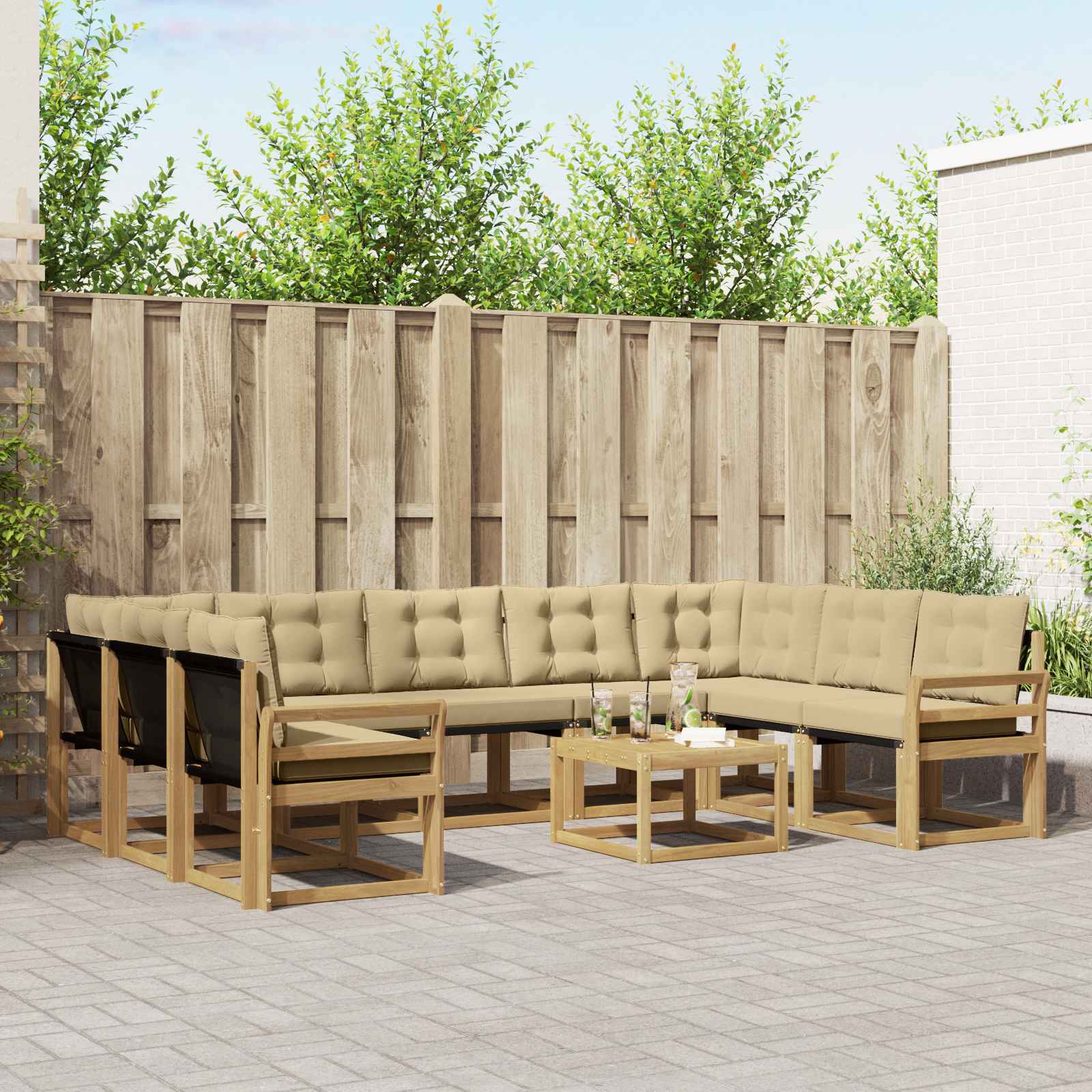 Buiten bankenset met kussen 10 pcs Wit en Beige – afbeelding 1