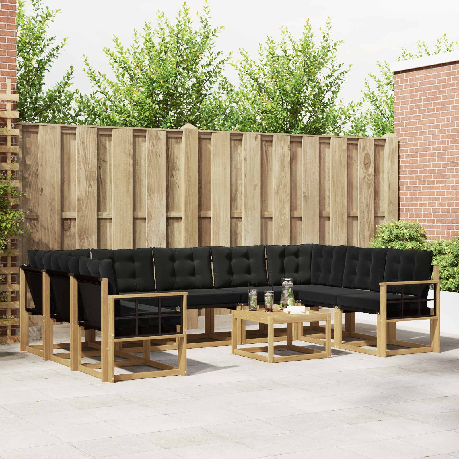 Buiten bankenset met kussen 10 pcs Wit en zwart