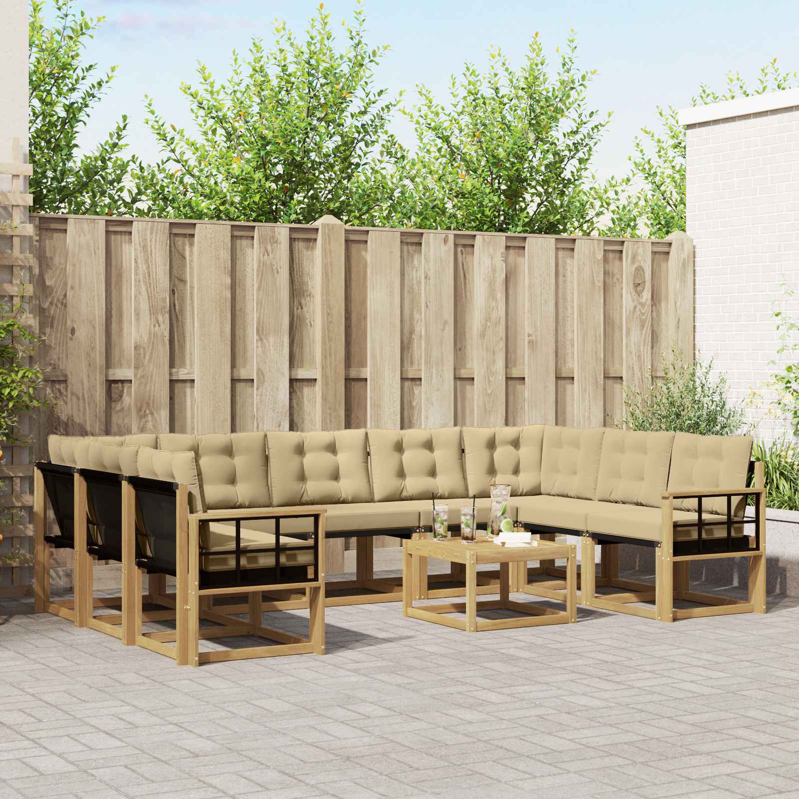 Buiten bankenset met kussen 10 pcs Wit en Beige