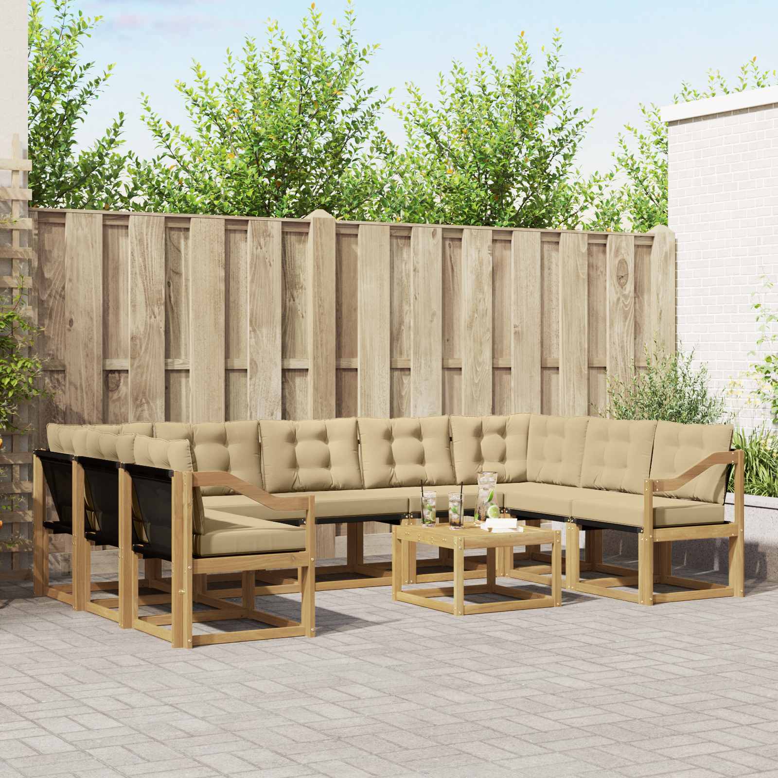 Buiten bankenset met kussen 10 pcs Wit en Beige – afbeelding 1