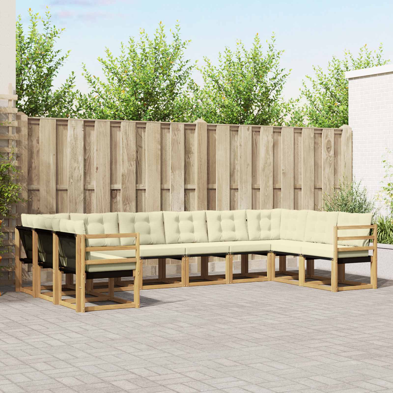 Buiten bankenset met kussen 10 pcs Wit en crèmekleurig