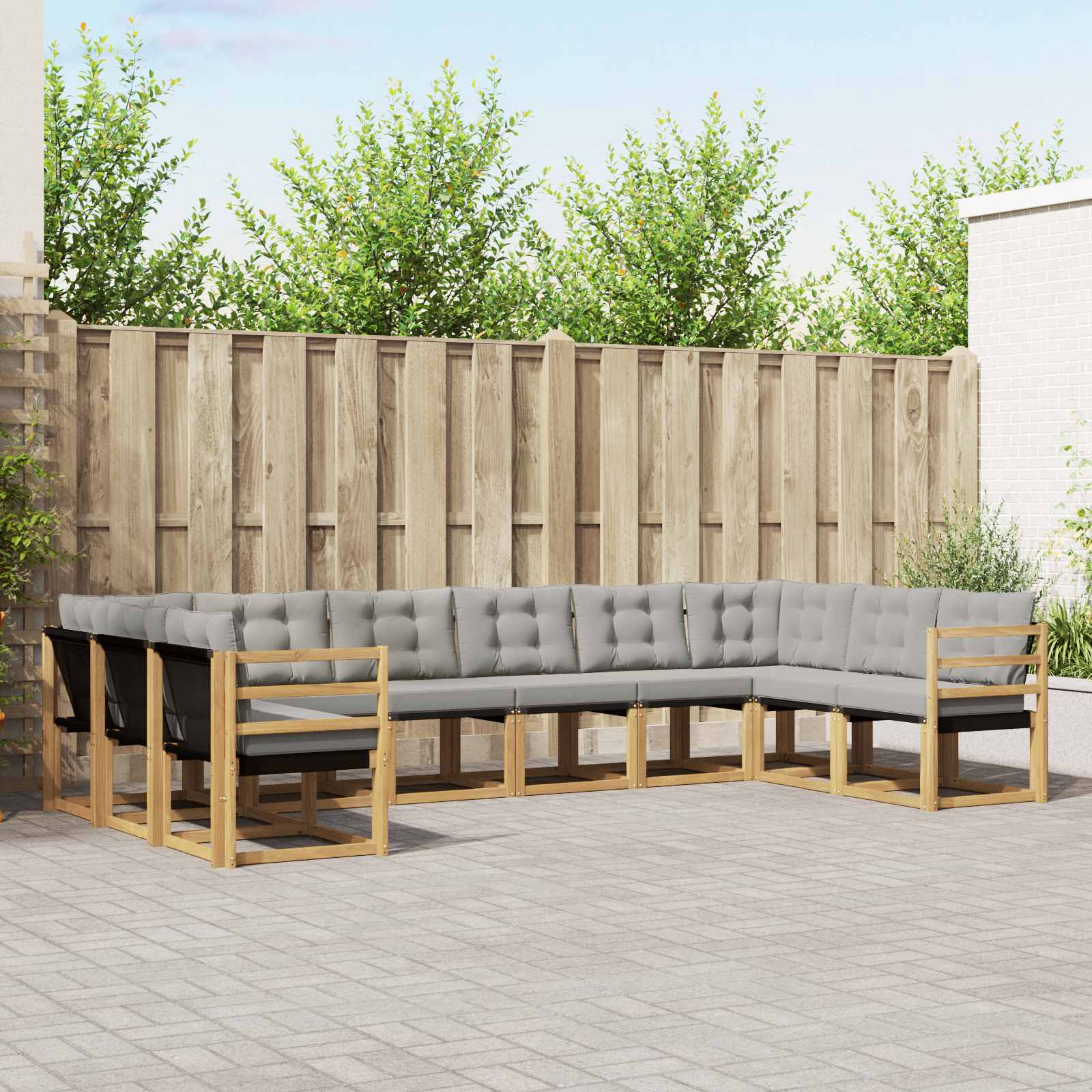 Buiten bankenset met kussen 10 pcs Wit en Lichtgrijs