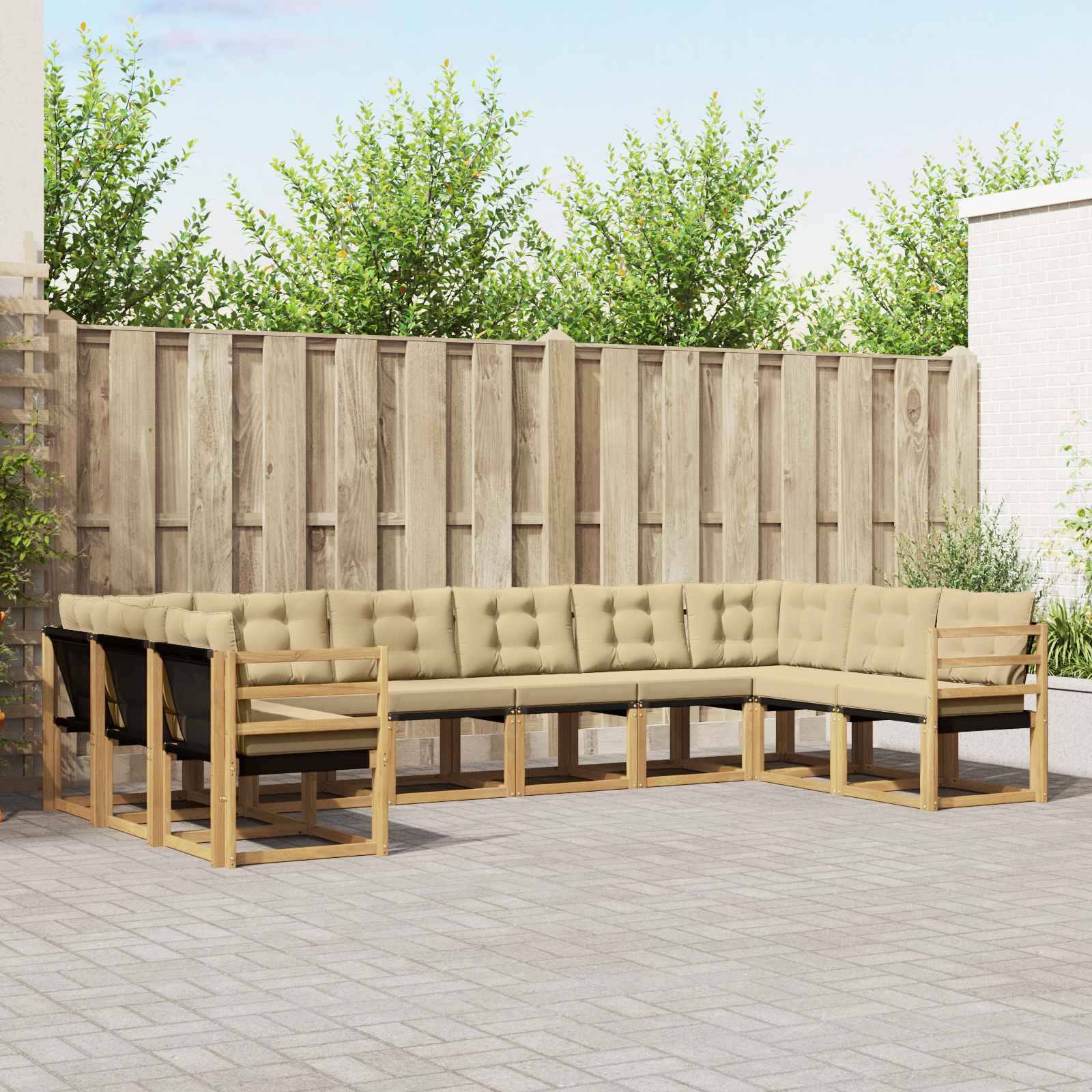 Buiten bankenset met kussen 10 pcs Wit en Beige – afbeelding 1