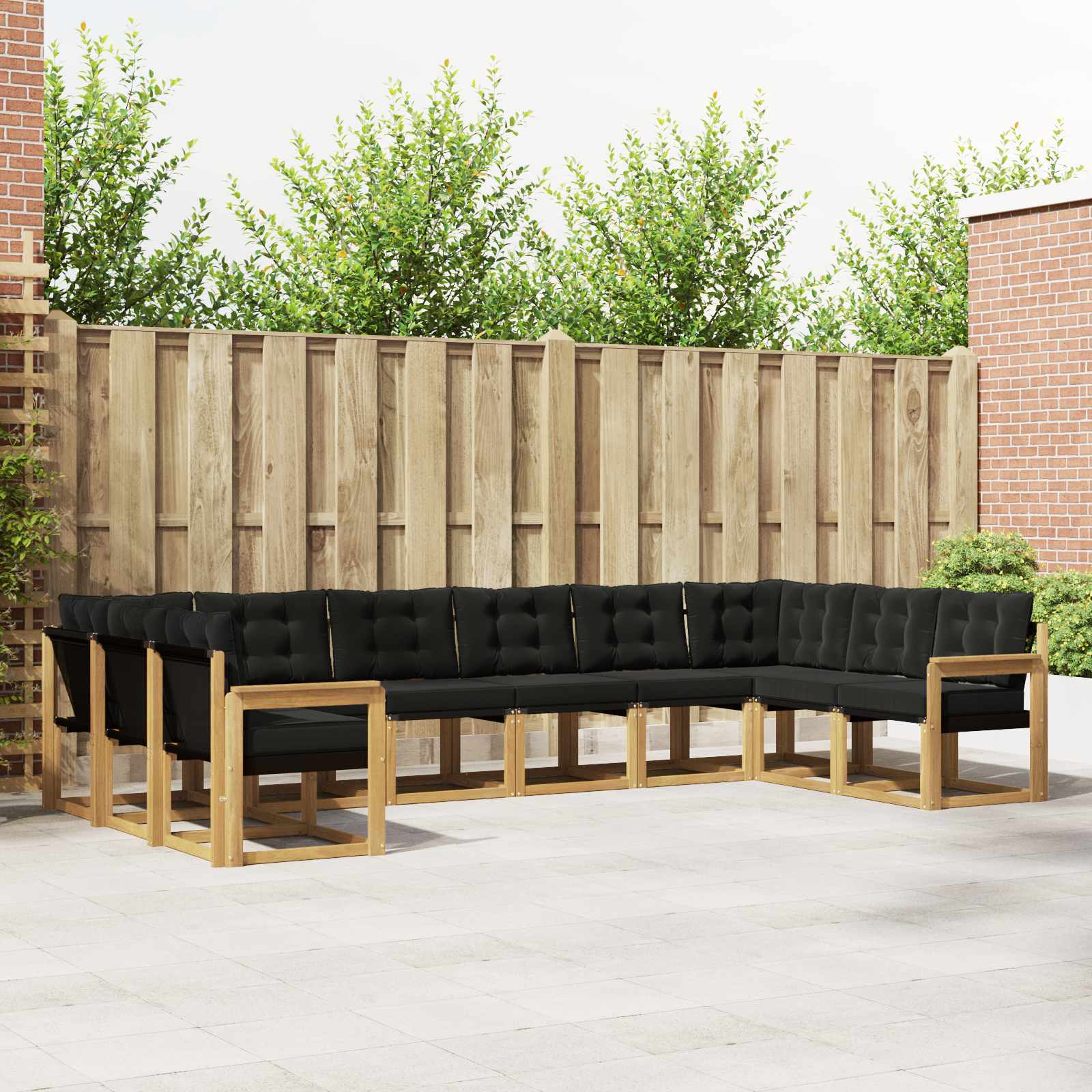 Buiten bankenset met kussen 10 pcs Wit en zwart – afbeelding 1