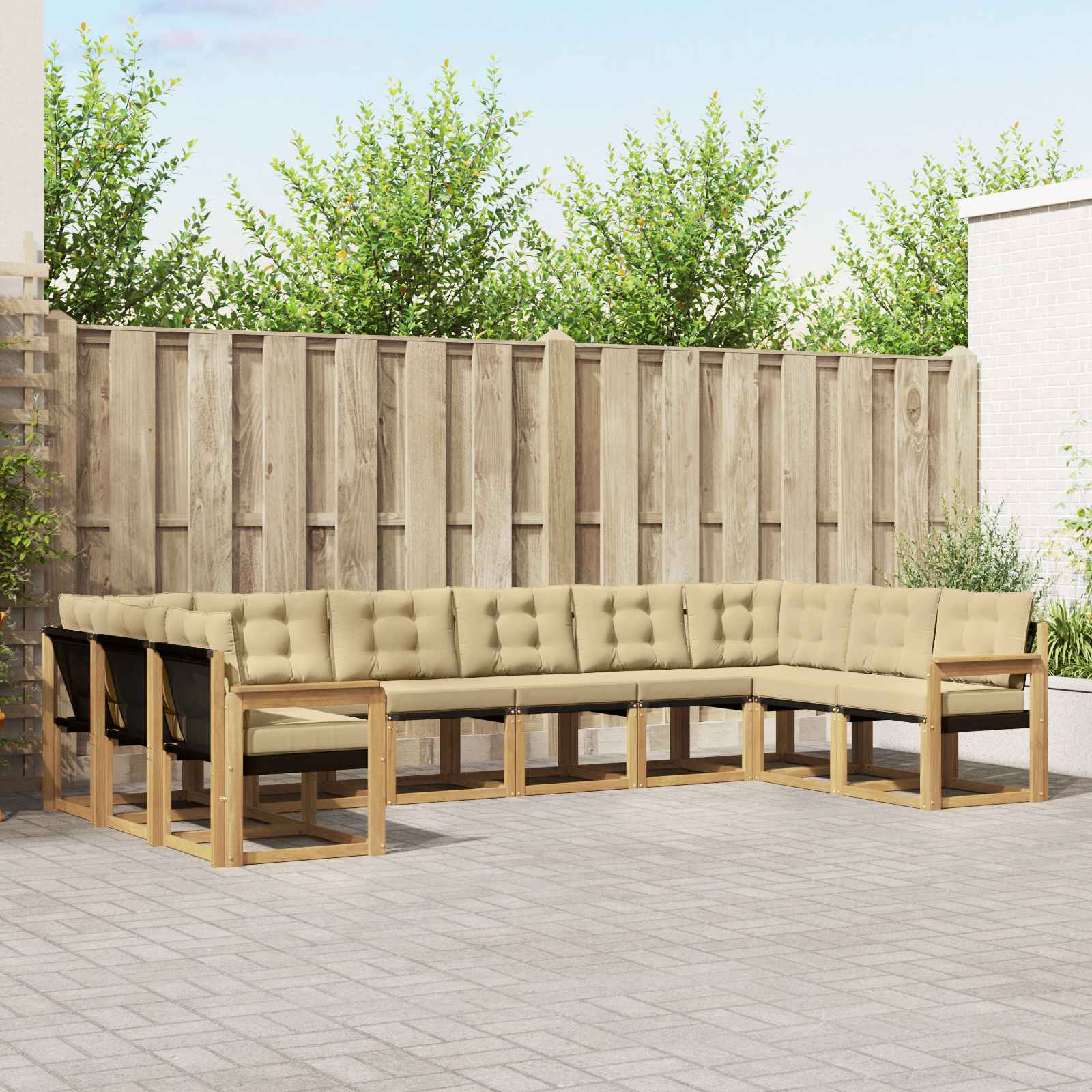 Buiten bankenset met kussen 10 pcs Wit en Beige – afbeelding 1