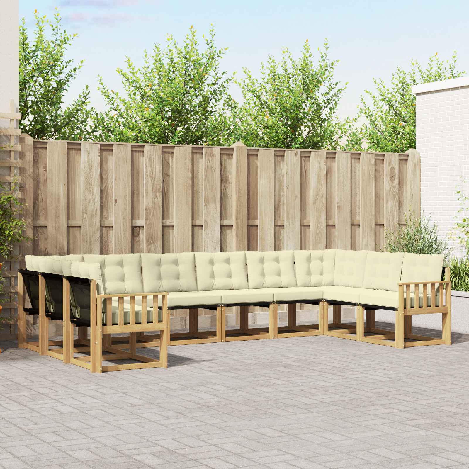 Buiten bankenset met kussen 10 pcs Wit en crèmekleurig – afbeelding 1