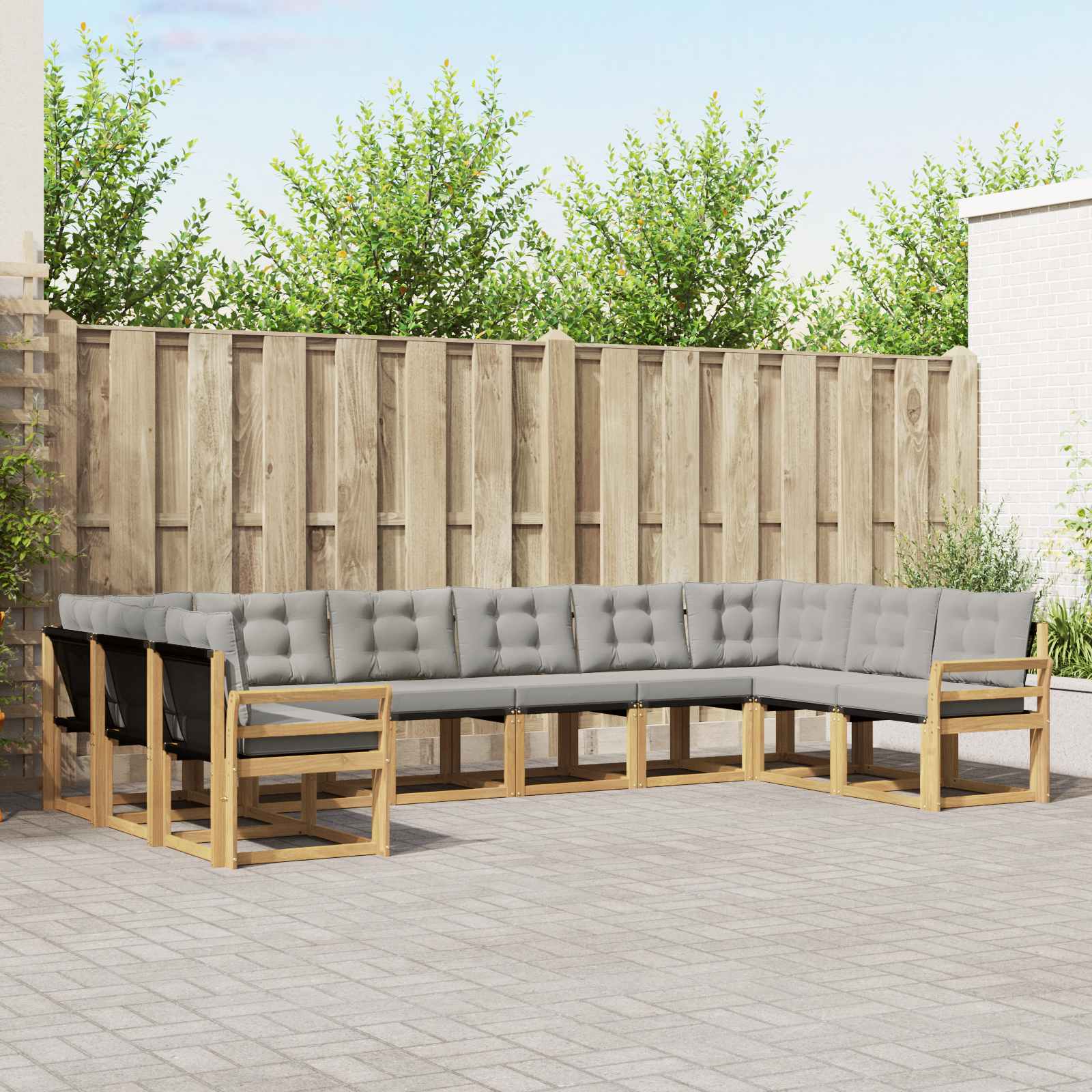Buiten bankenset met kussen 10 pcs Wit en Lichtgrijs
