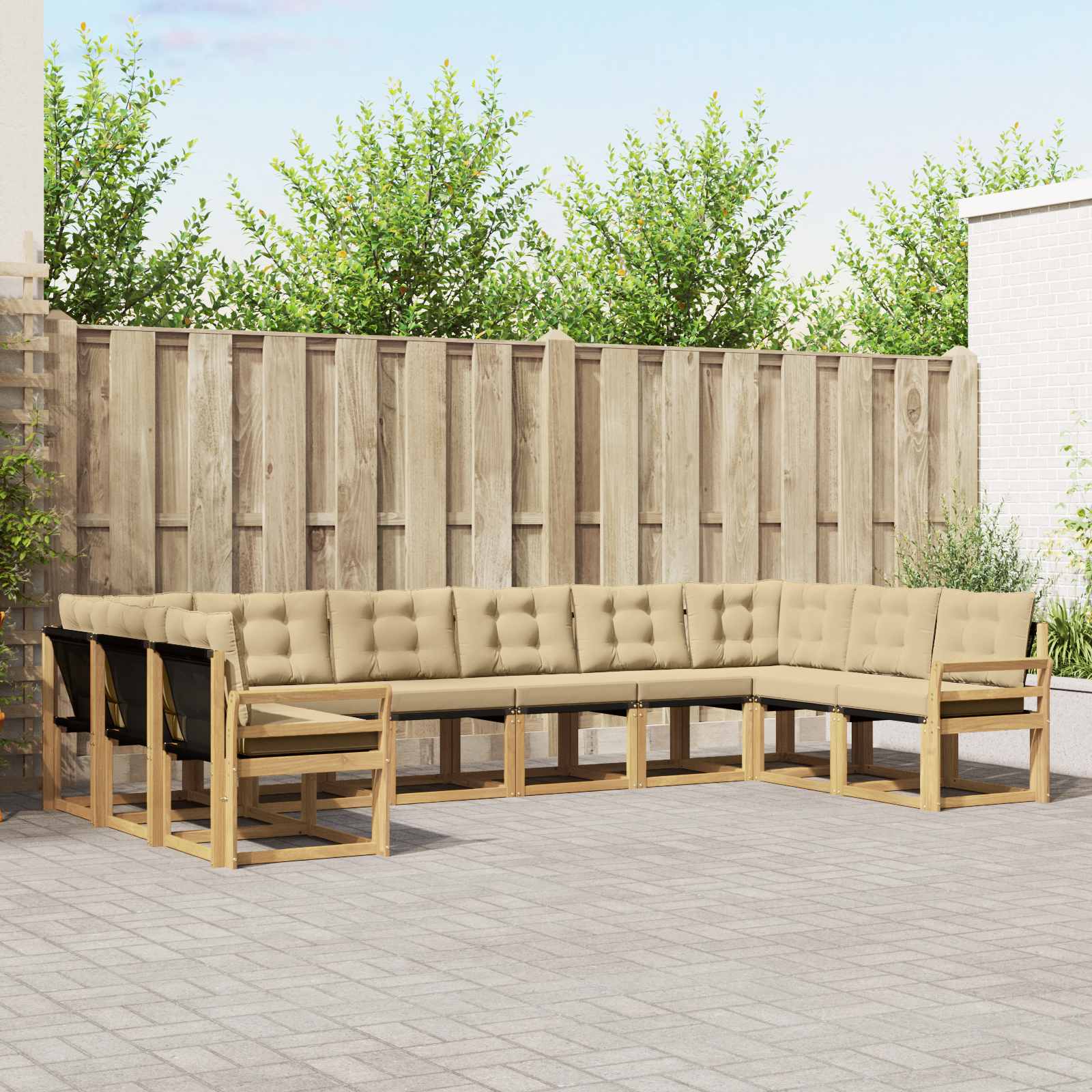 Buiten bankenset met kussen 10 pcs Wit en Beige – afbeelding 1