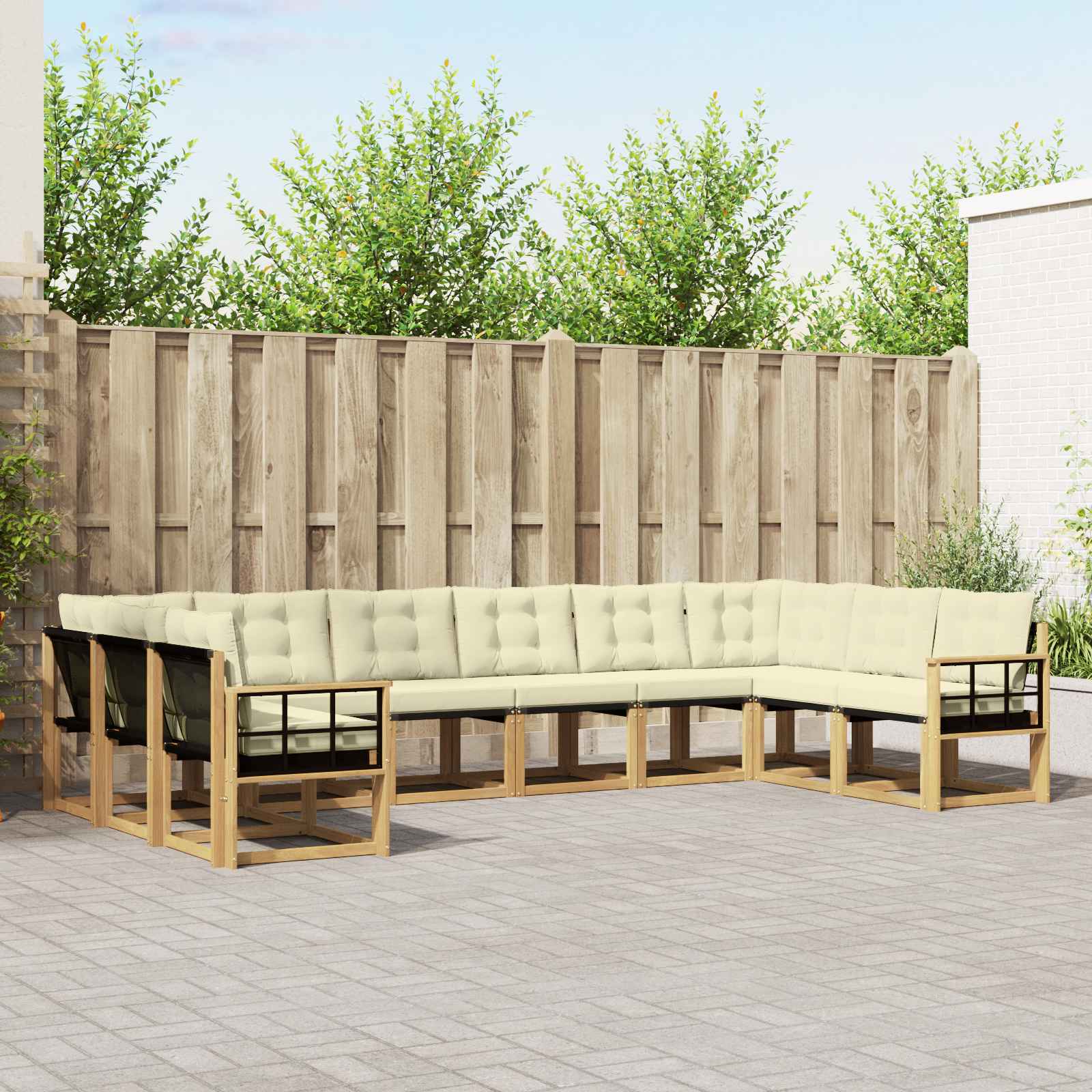 Buiten bankenset met kussen 10 pcs Wit en crèmekleurig – afbeelding 1