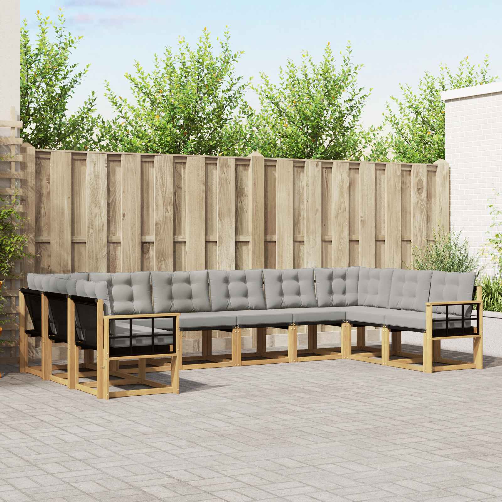 Buiten bankenset met kussen 10 pcs Wit en Lichtgrijs
