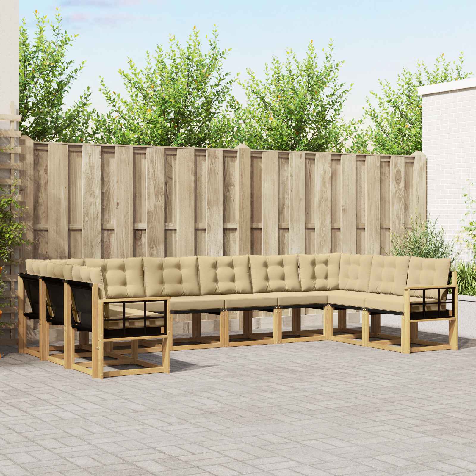 Buiten bankenset met kussen 10 pcs Wit en Beige