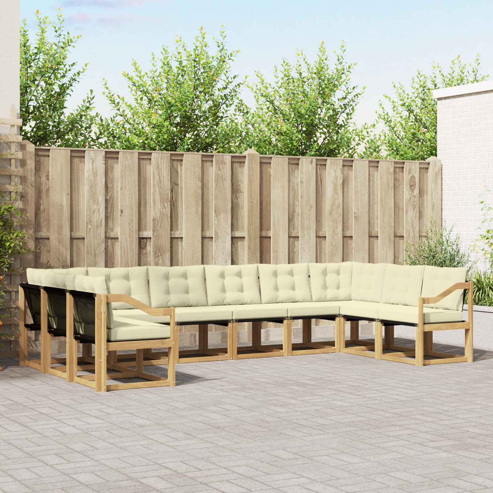 Buiten bankenset met kussen 10 pcs Wit en crèmekleurig – afbeelding 1