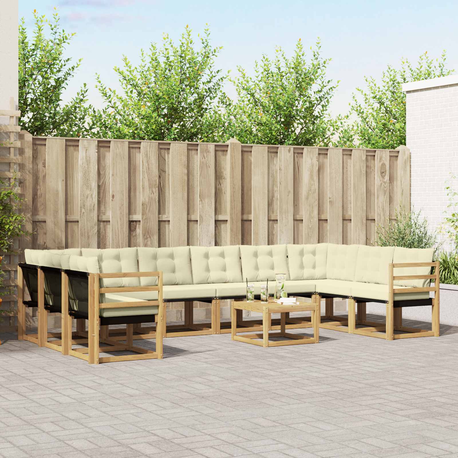 Buiten bankenset met kussen 11 pcs Wit en crèmekleurig – afbeelding 1