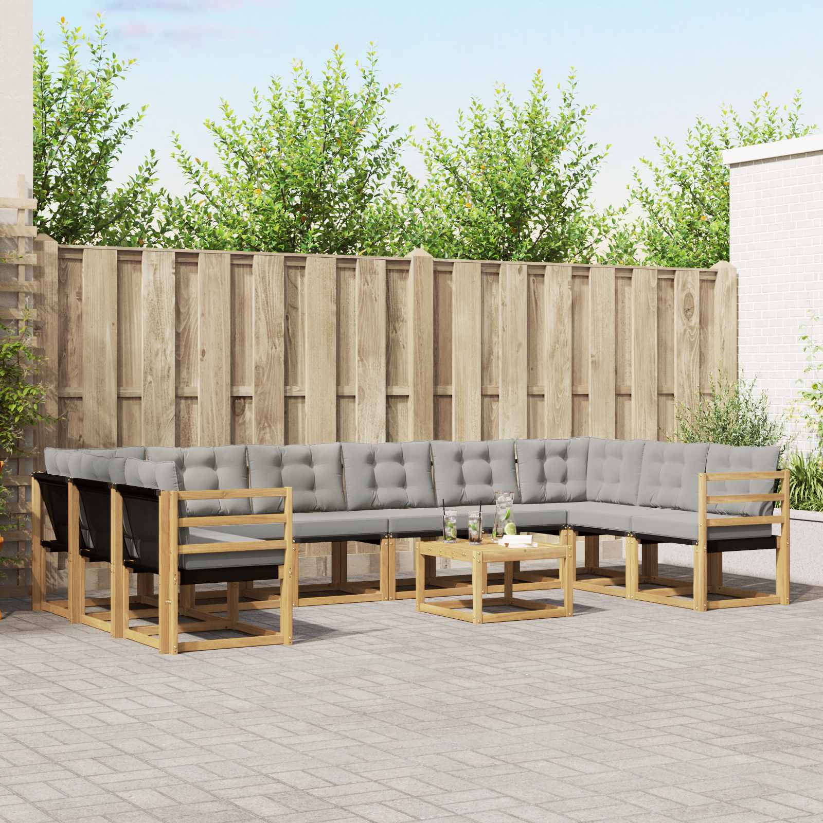Buiten bankenset met kussen 11 pcs Wit en Lichtgrijs