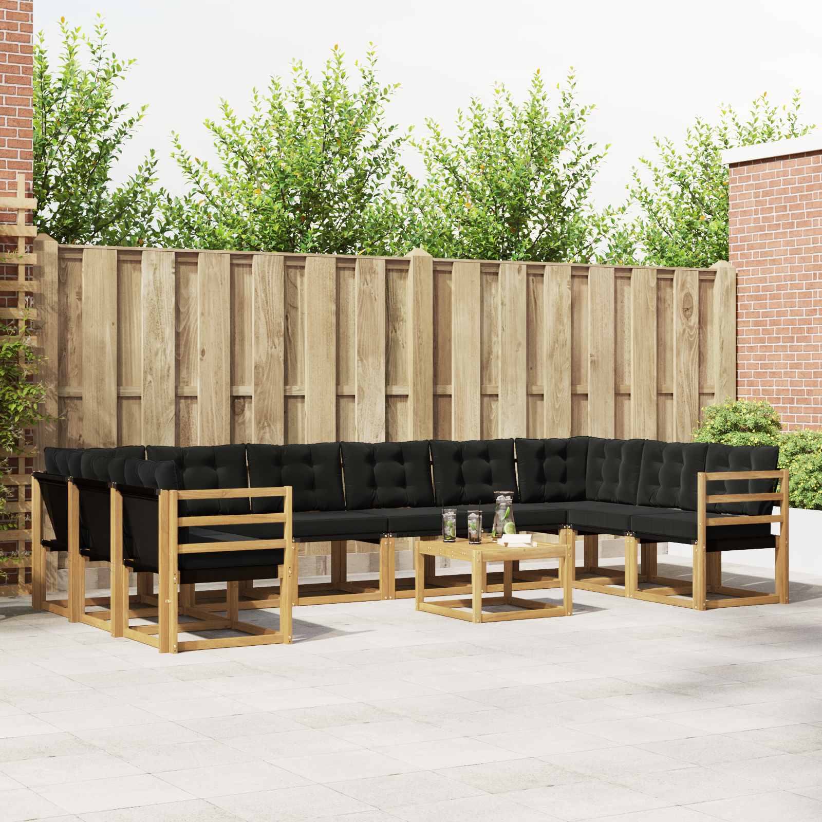 Buiten bankenset met kussen 11 pcs Wit en zwart – afbeelding 1