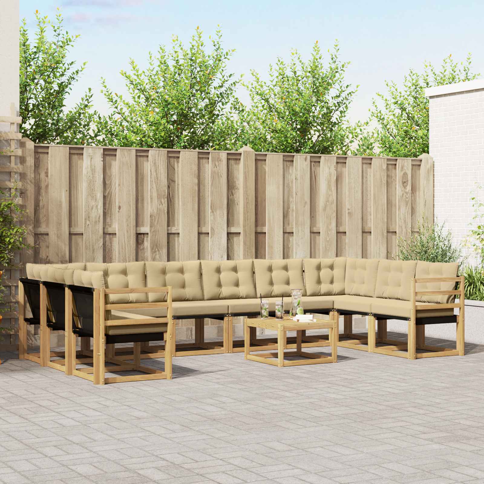 Buiten bankenset met kussen 11 pcs Wit en Beige