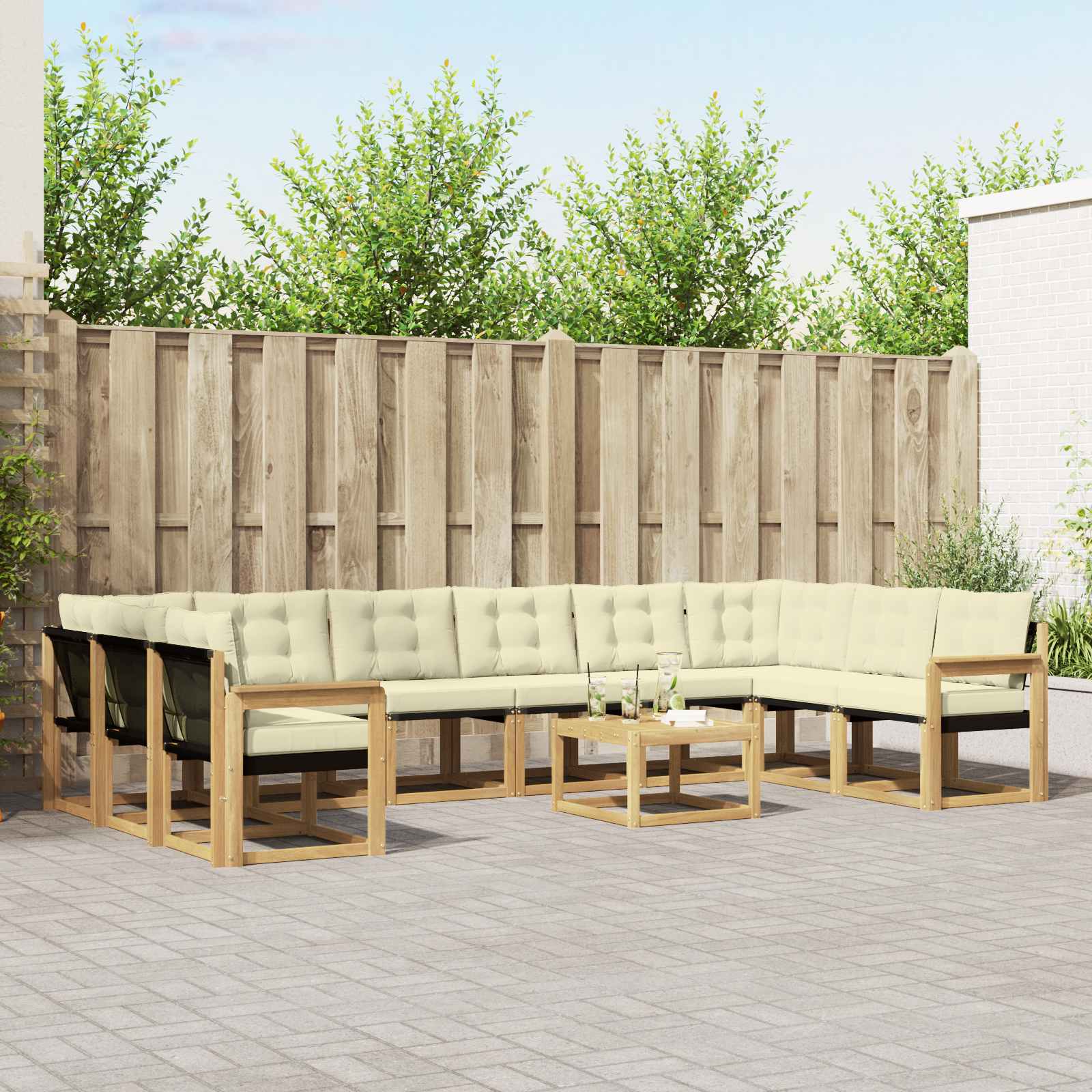 Buiten bankenset met kussen 11 pcs Wit en crèmekleurig