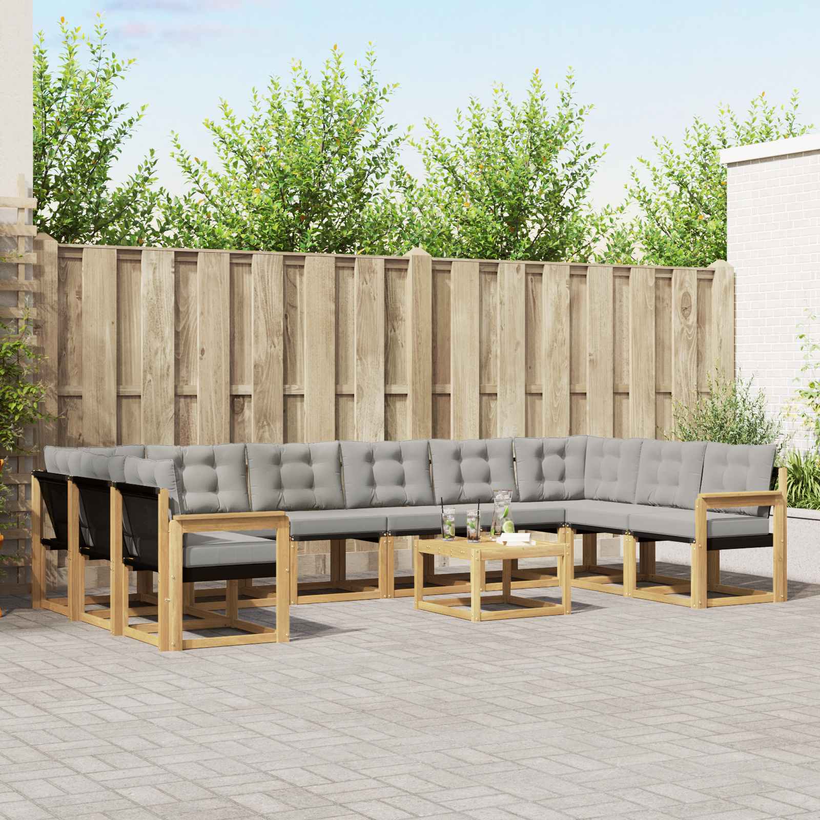 Buiten bankenset met kussen 11 pcs Wit en Lichtgrijs