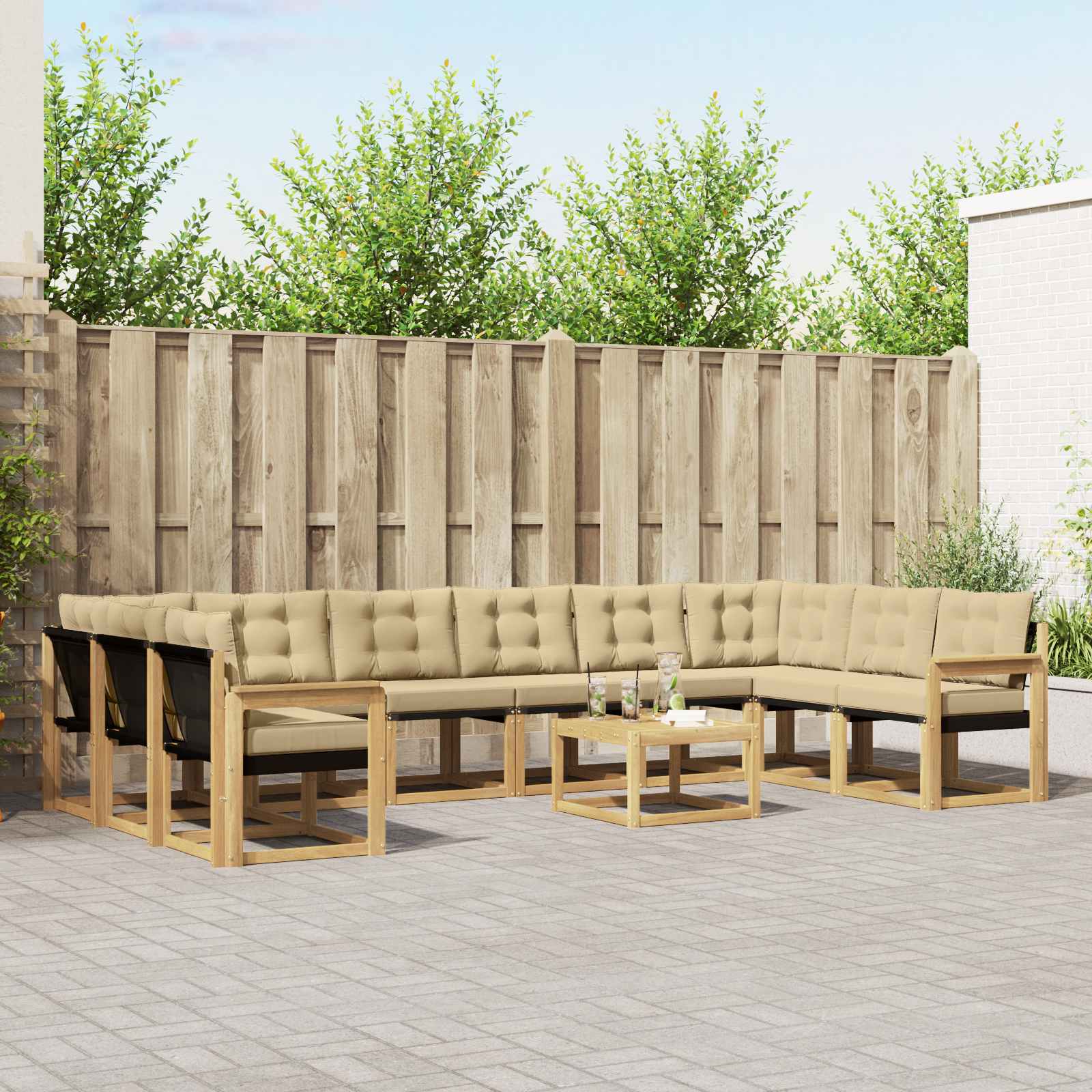 Buiten bankenset met kussen 11 pcs Wit en Beige
