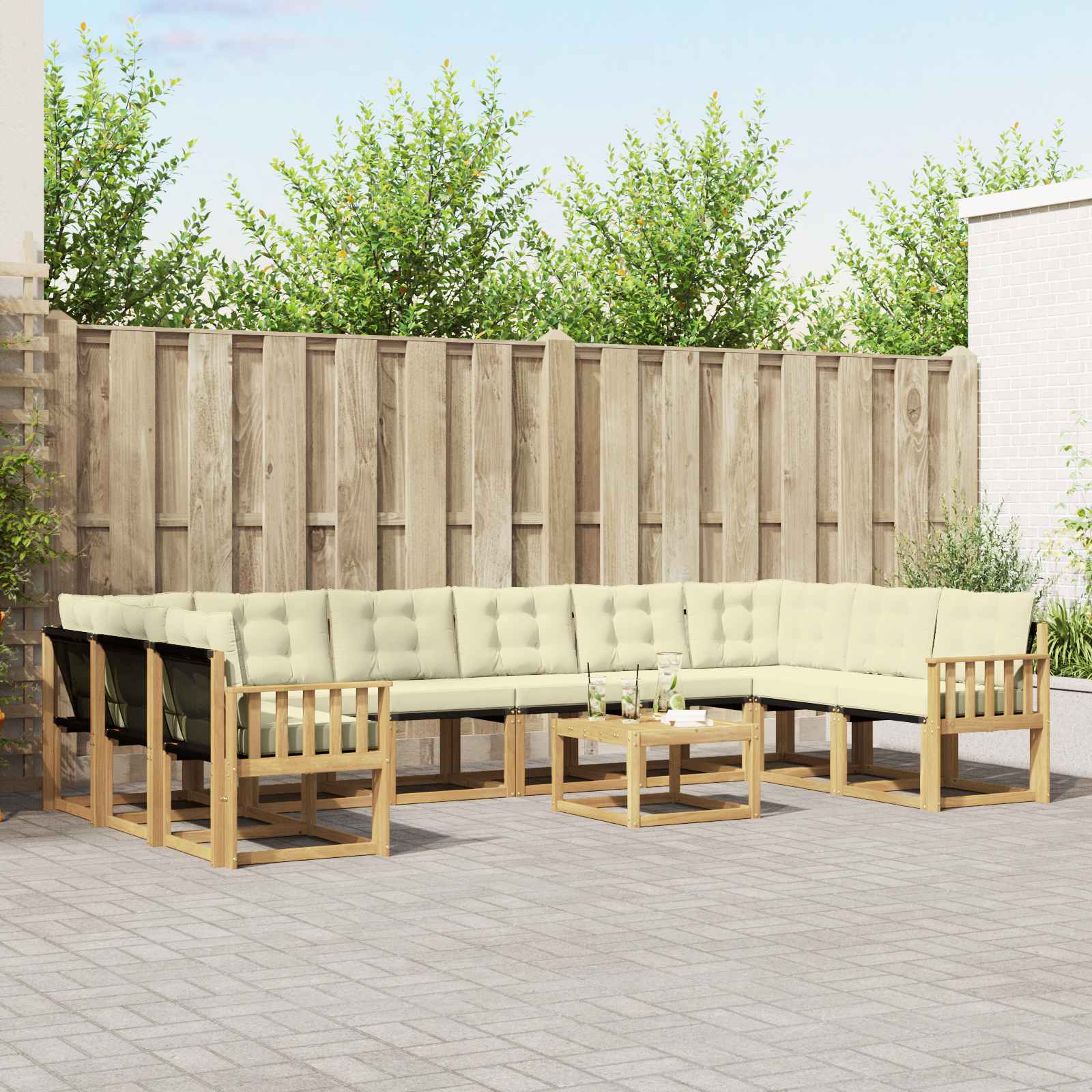 Buiten bankenset met kussen 11 pcs Wit en crèmekleurig – afbeelding 1