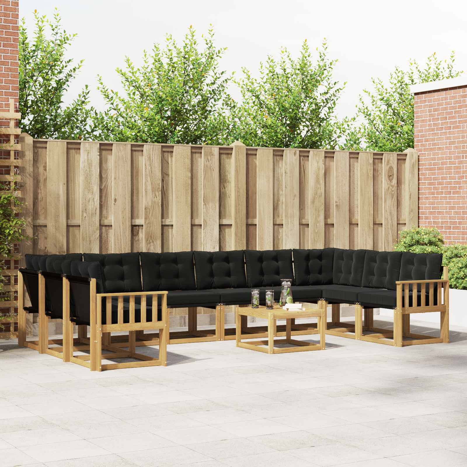 Buiten bankenset met kussen 11 pcs Wit en zwart – afbeelding 1