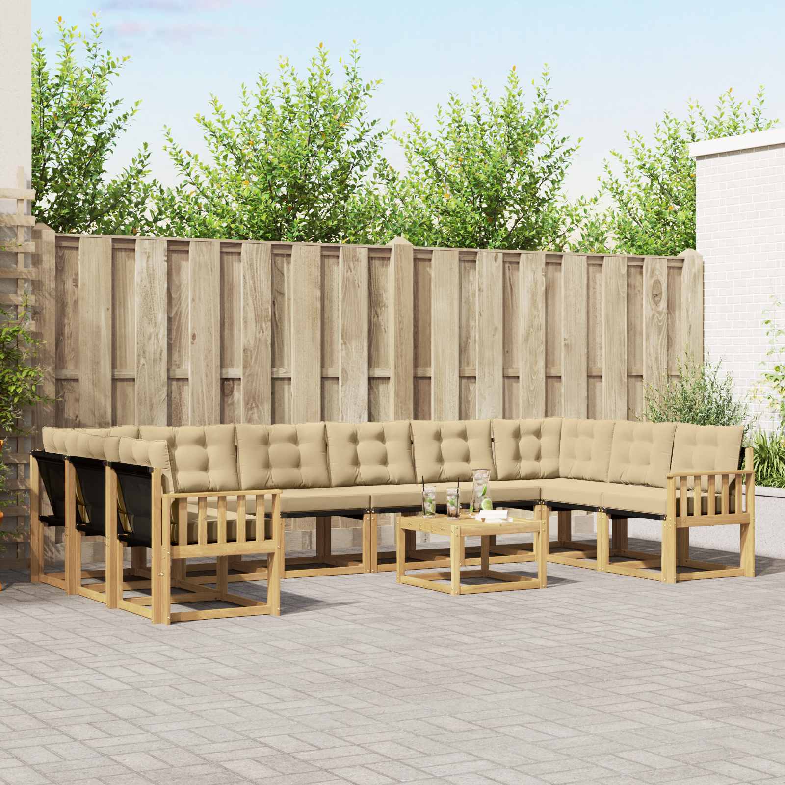 Buiten bankenset met kussen 11 pcs Wit en Beige