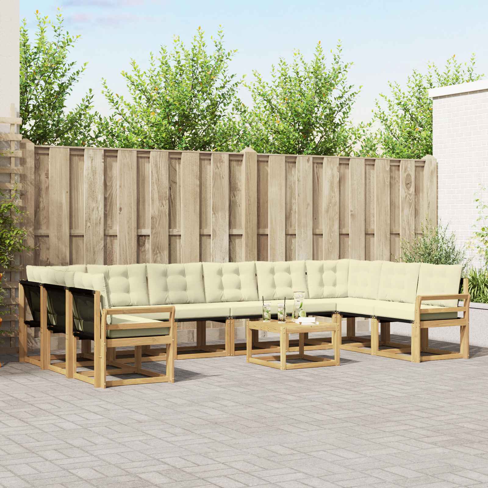 Buiten bankenset met kussen 11 pcs Wit en crèmekleurig – afbeelding 1