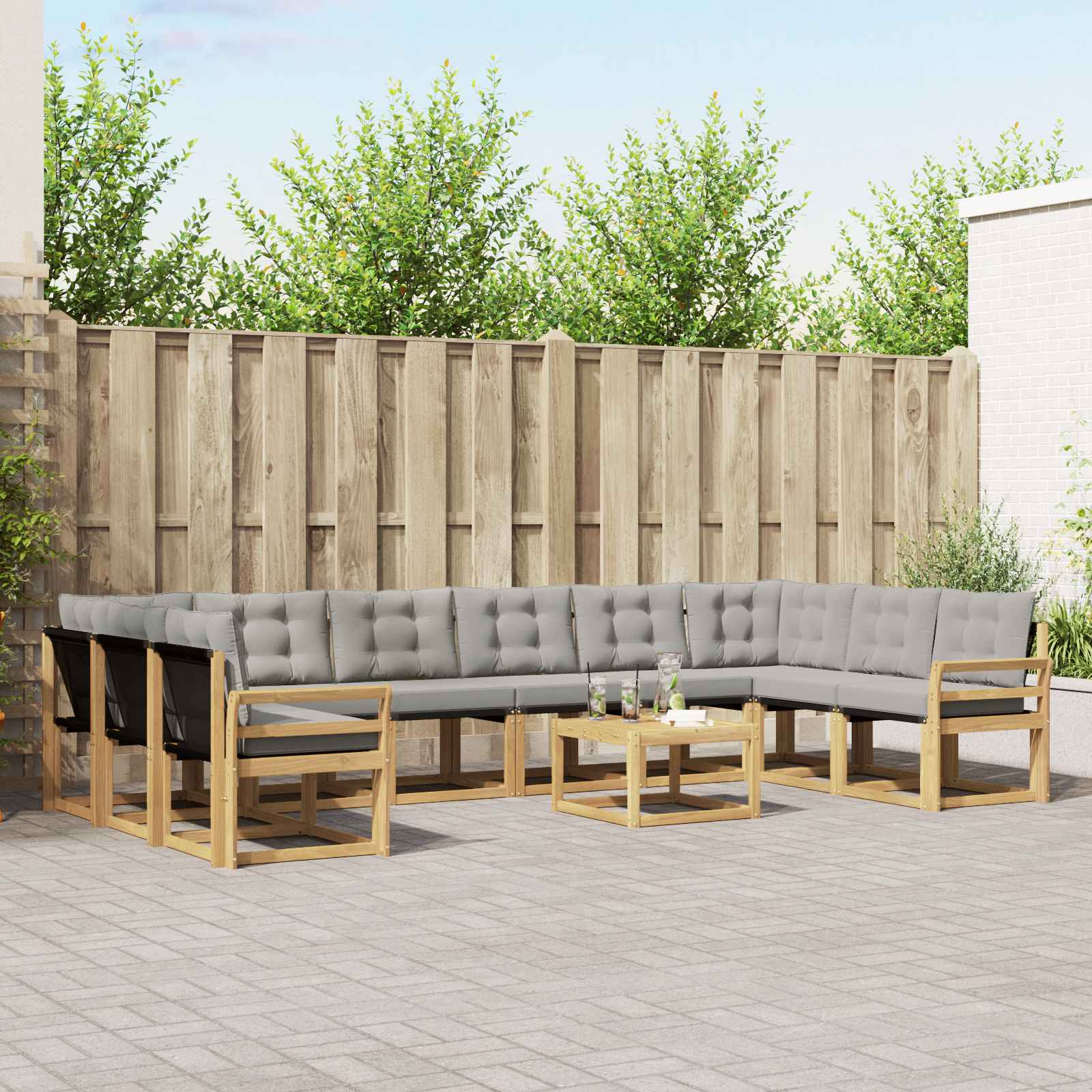 Buiten bankenset met kussen 11 pcs Wit en Lichtgrijs – afbeelding 1