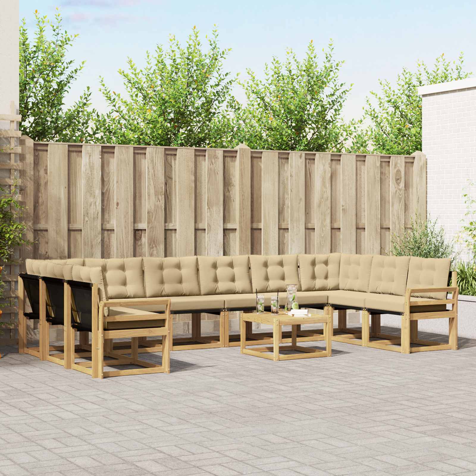 Buiten bankenset met kussen 11 pcs Wit en Beige – afbeelding 1