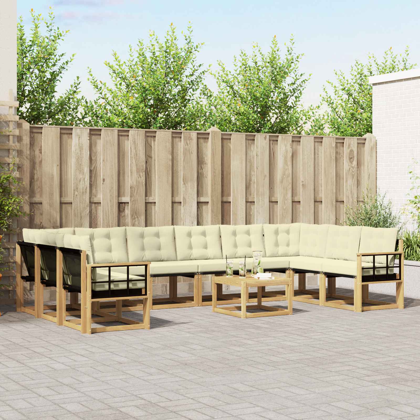 Buiten bankenset met kussen 11 pcs Wit en crèmekleurig – afbeelding 1