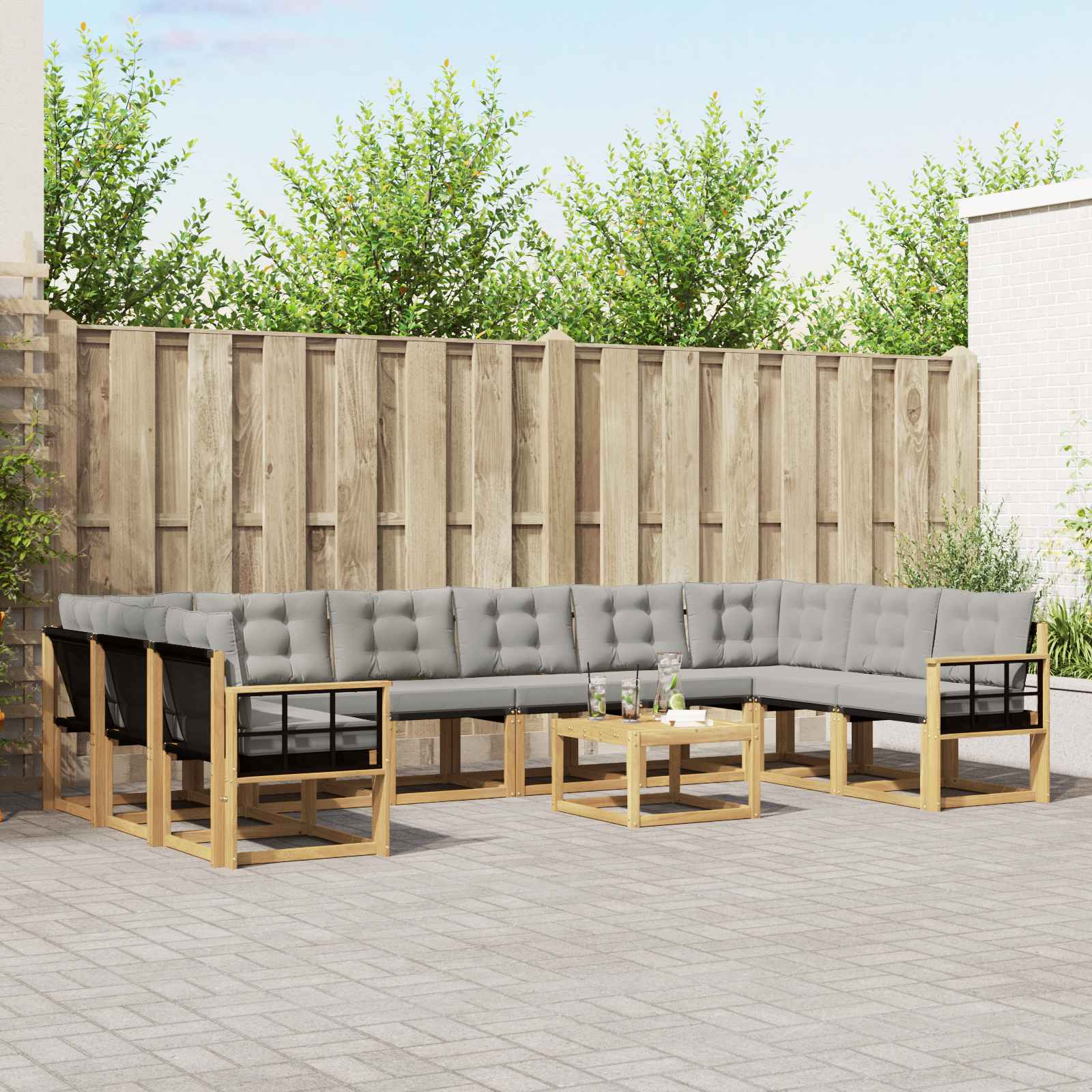 Buiten bankenset met kussen 11 pcs Wit en Lichtgrijs