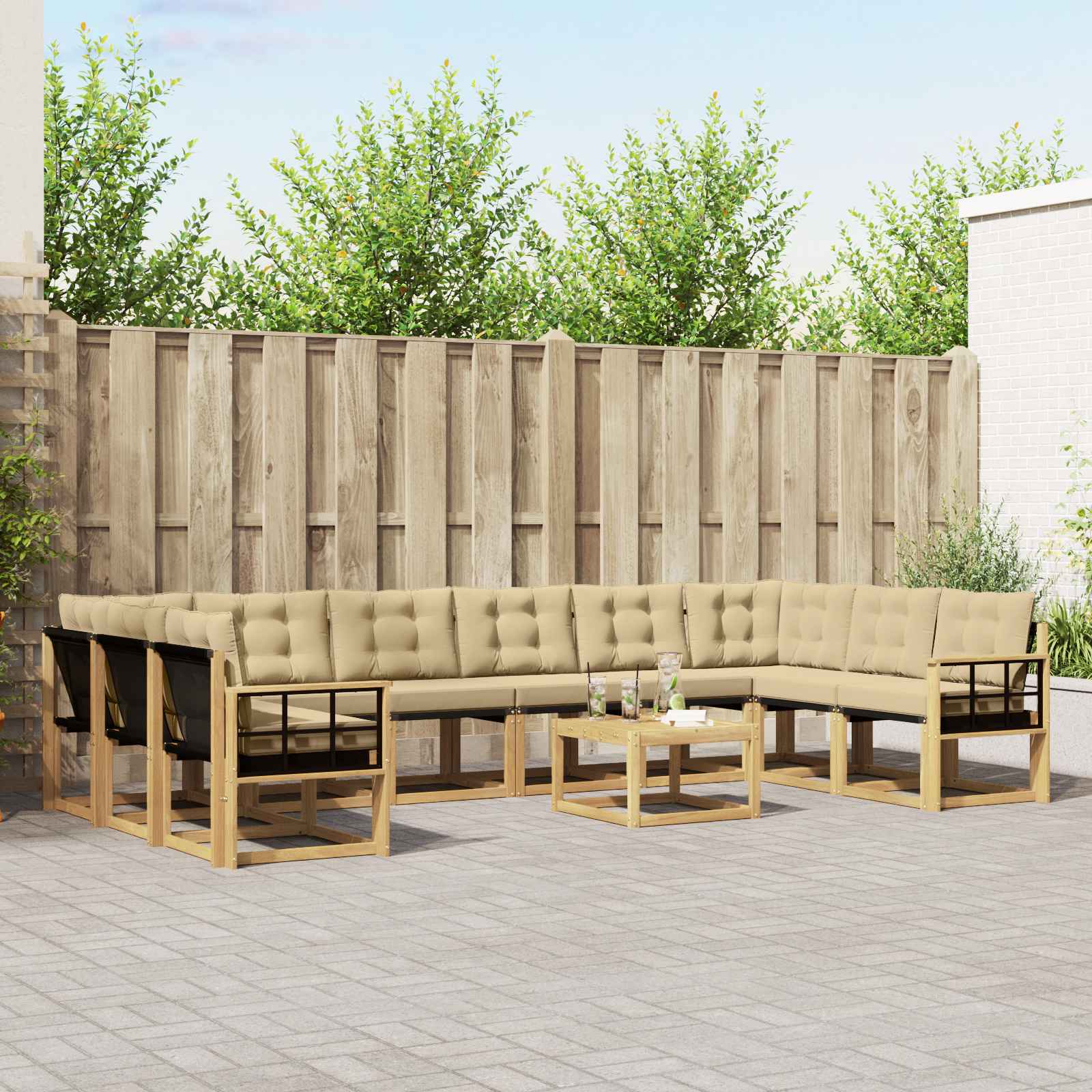 Buiten bankenset met kussen 11 pcs Wit en Beige – afbeelding 1