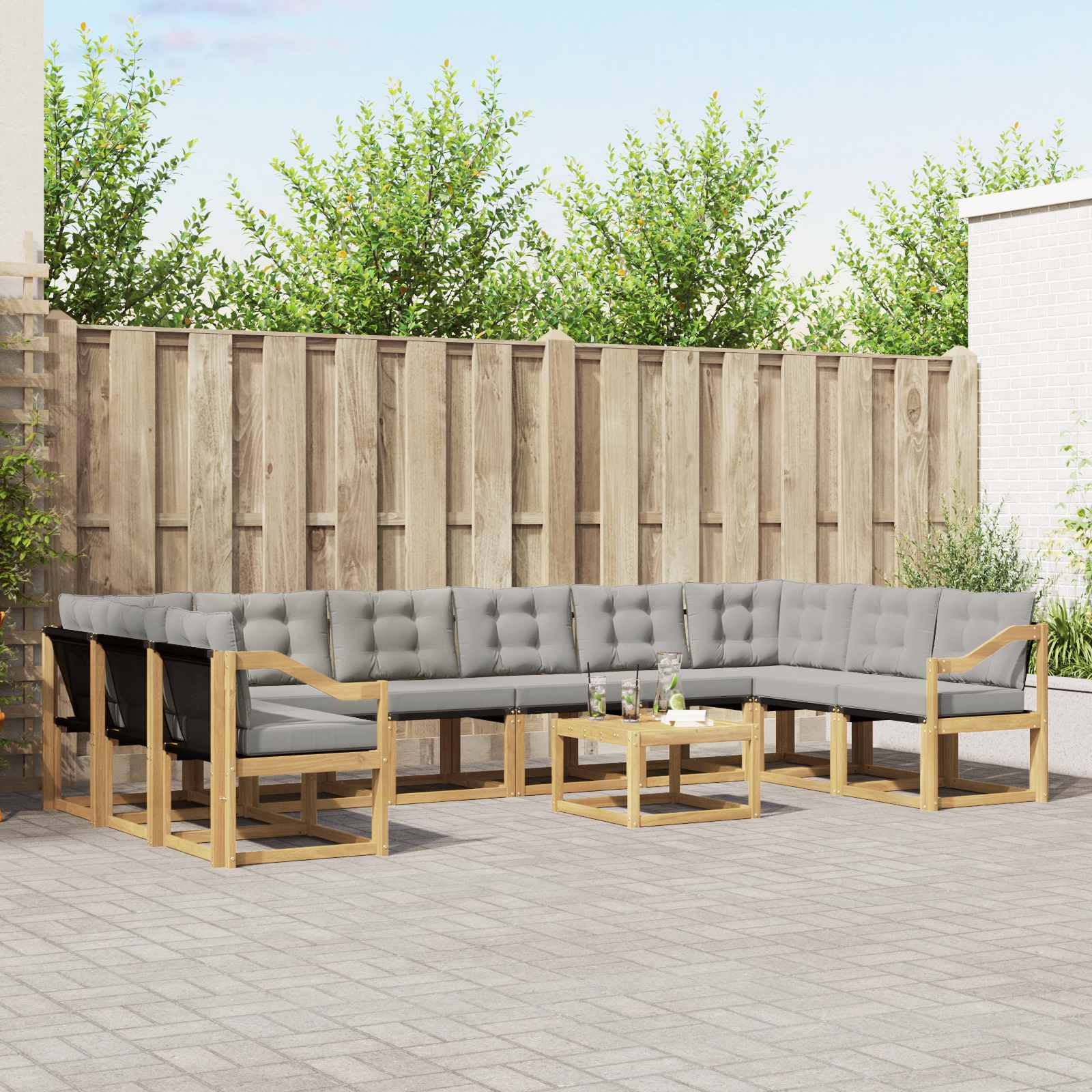 Buiten bankenset met kussen 11 pcs Wit en Lichtgrijs – afbeelding 1