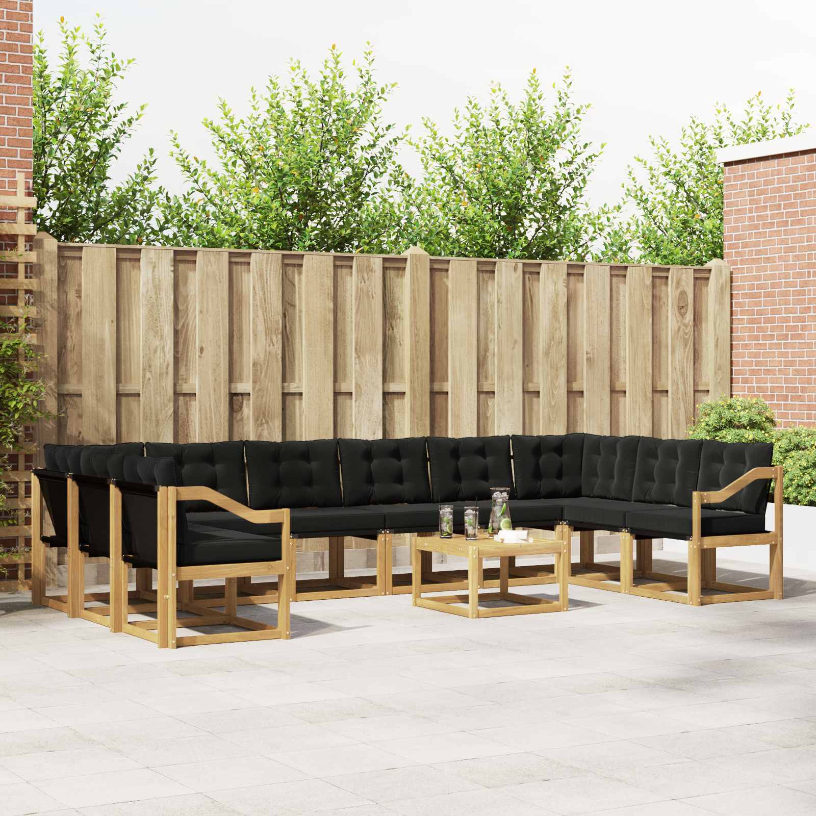Buiten bankenset met kussen 11 pcs Wit en zwart – afbeelding 1