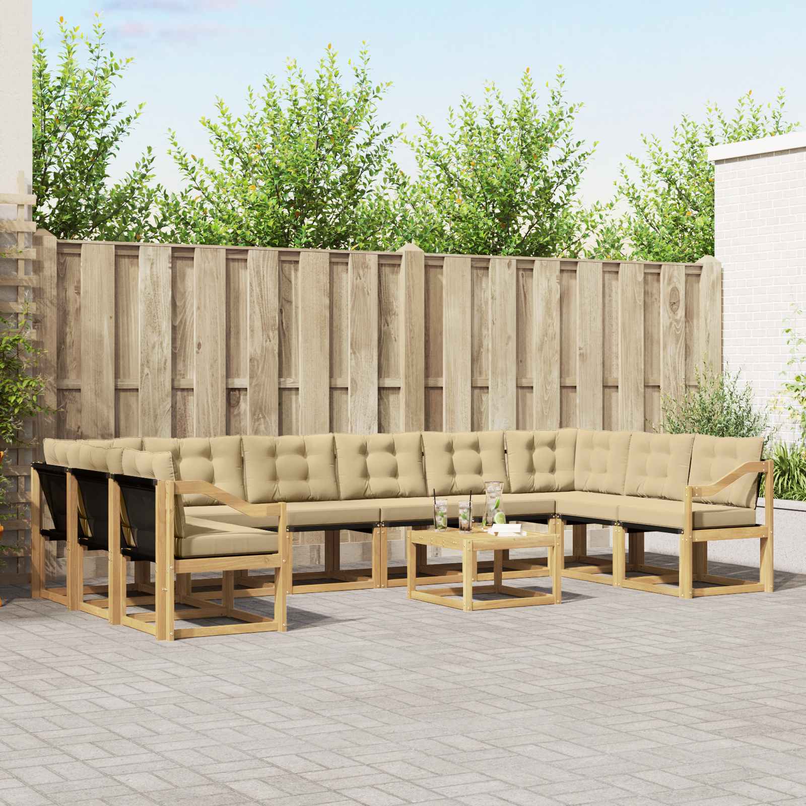 Buiten bankenset met kussen 11 pcs Wit en Beige – afbeelding 1