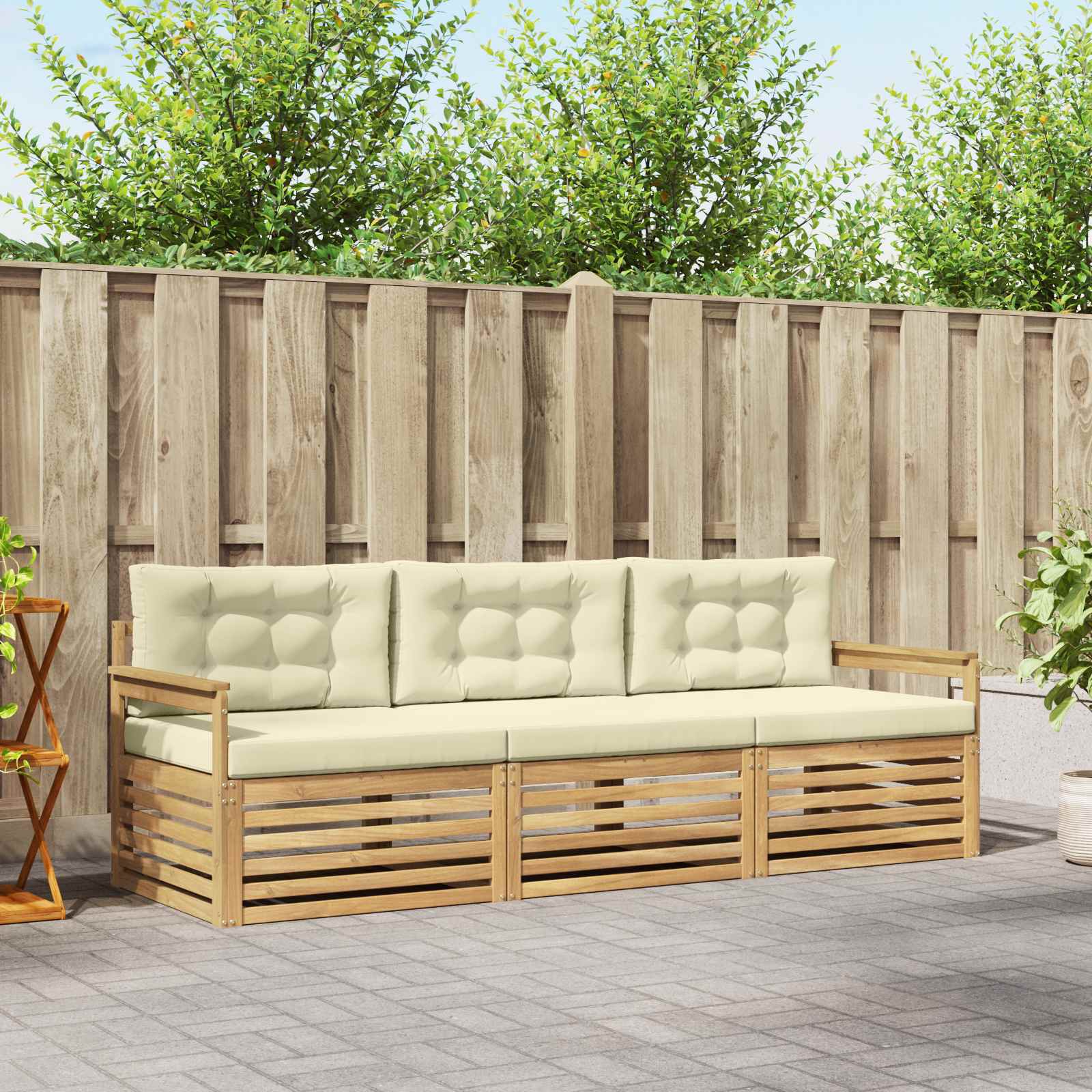 Buiten bankenset met kussen 3 pcs Wit en crèmekleurig Polyester – afbeelding 1