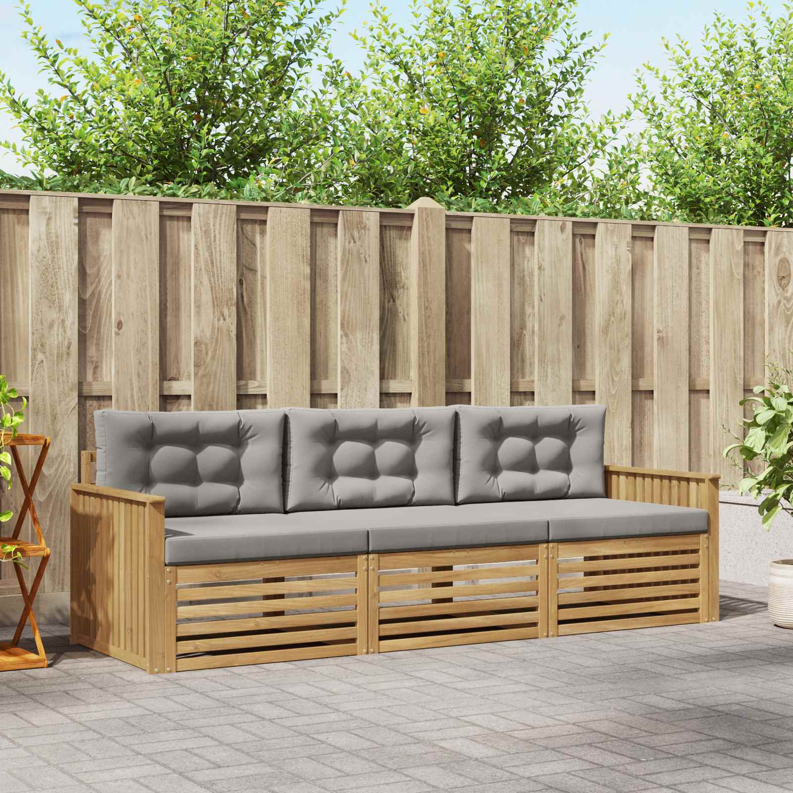 Buiten bankenset 3 pcs Wit en Lichtgrijs Massief Acaciahout