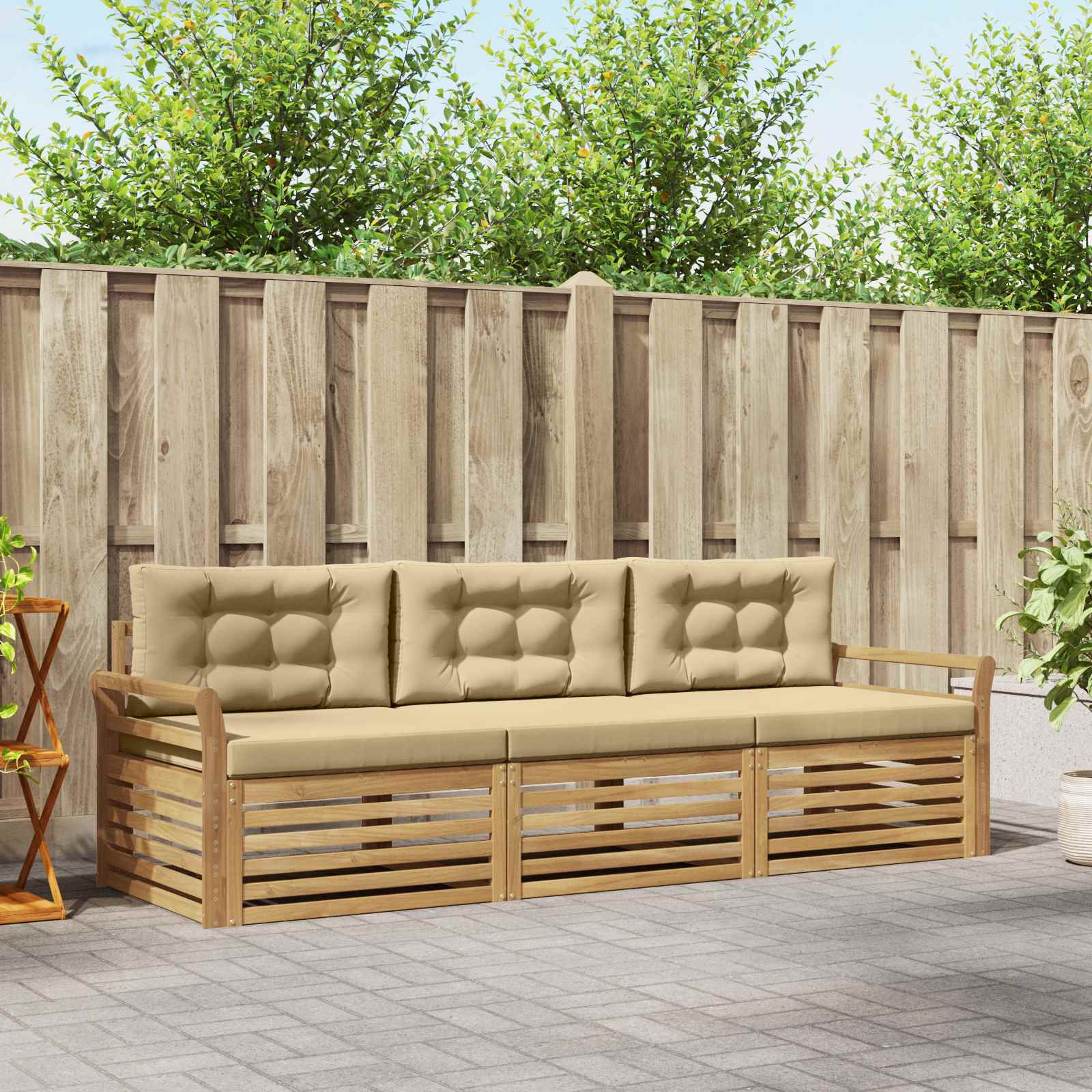 Buiten bankenset 3 pcs Wit en Beige Massief Acaciahout – afbeelding 1