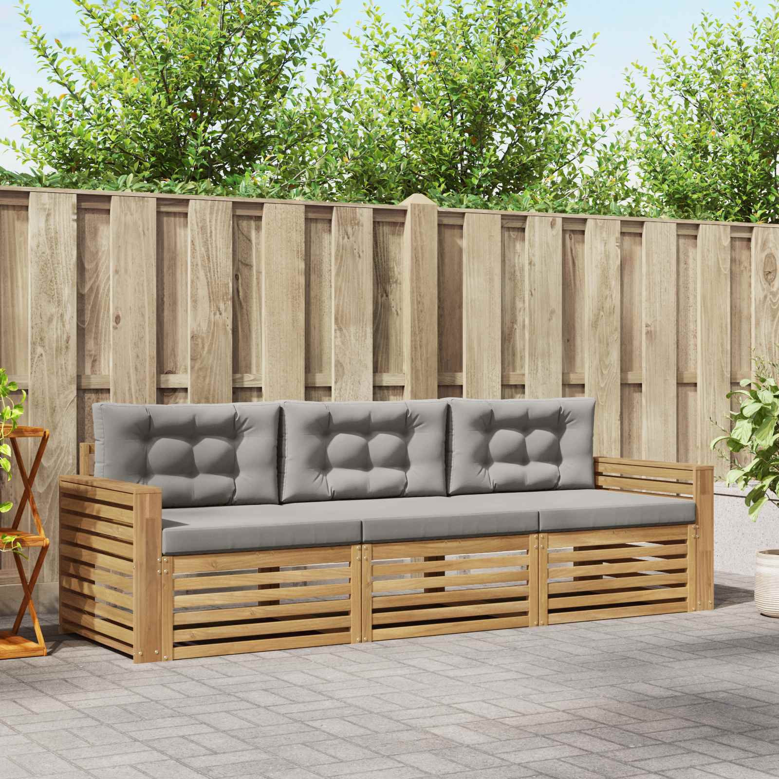 Buiten bankenset 3 pcs Wit en Lichtgrijs Massief Acaciahout