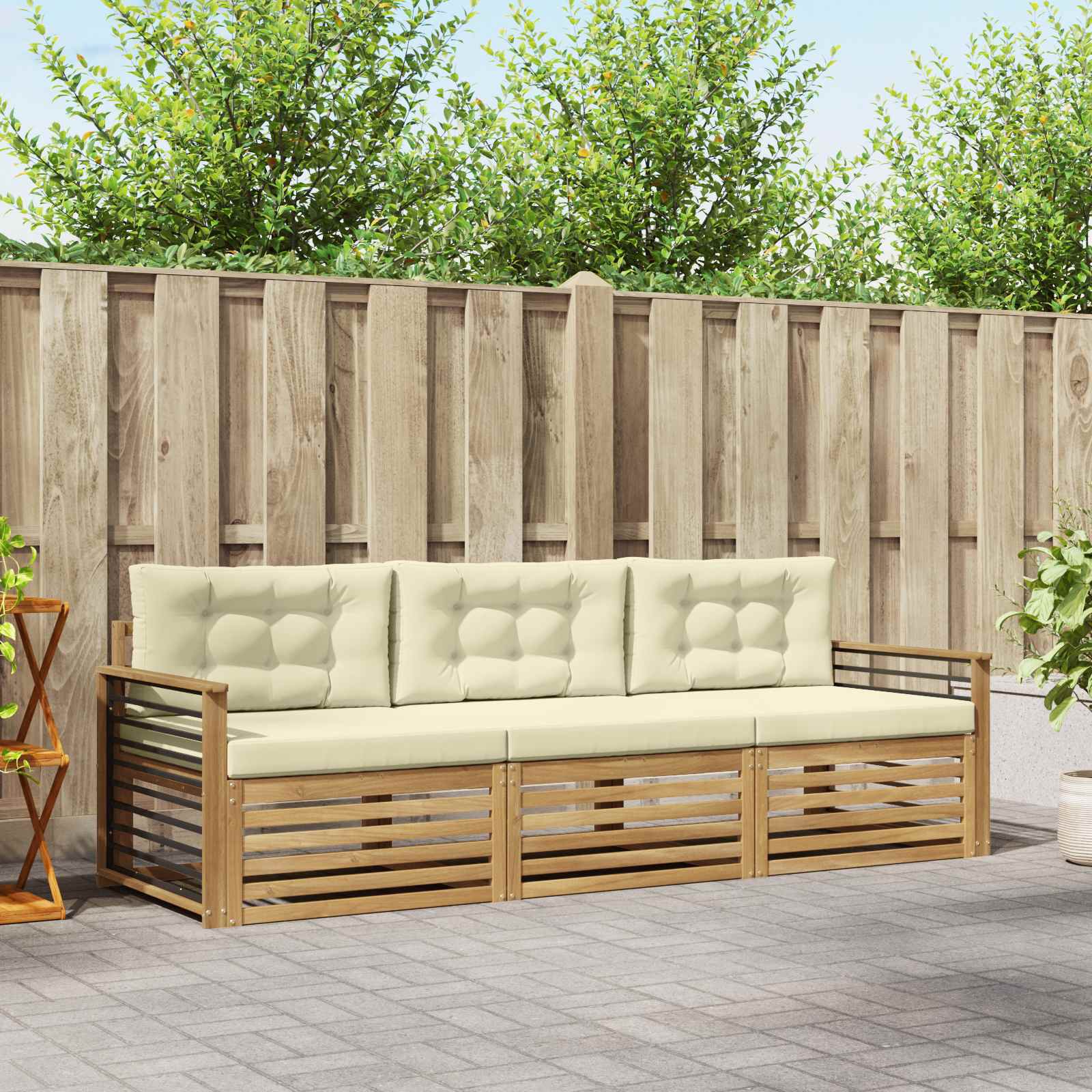 Buiten bankenset met kussen 3 pcs Wit en crèmekleurig Polyester – afbeelding 1