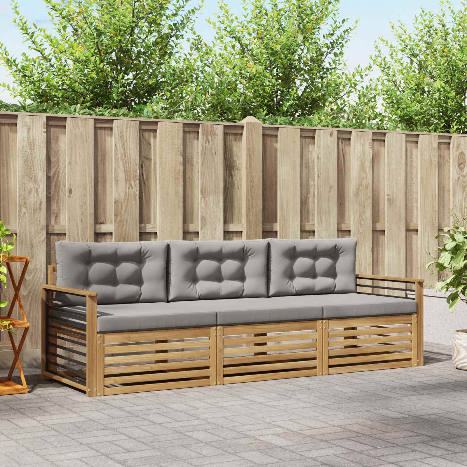 Buiten bankenset met kussen 3 pcs Wit en Lichtgrijs Polyester – afbeelding 1