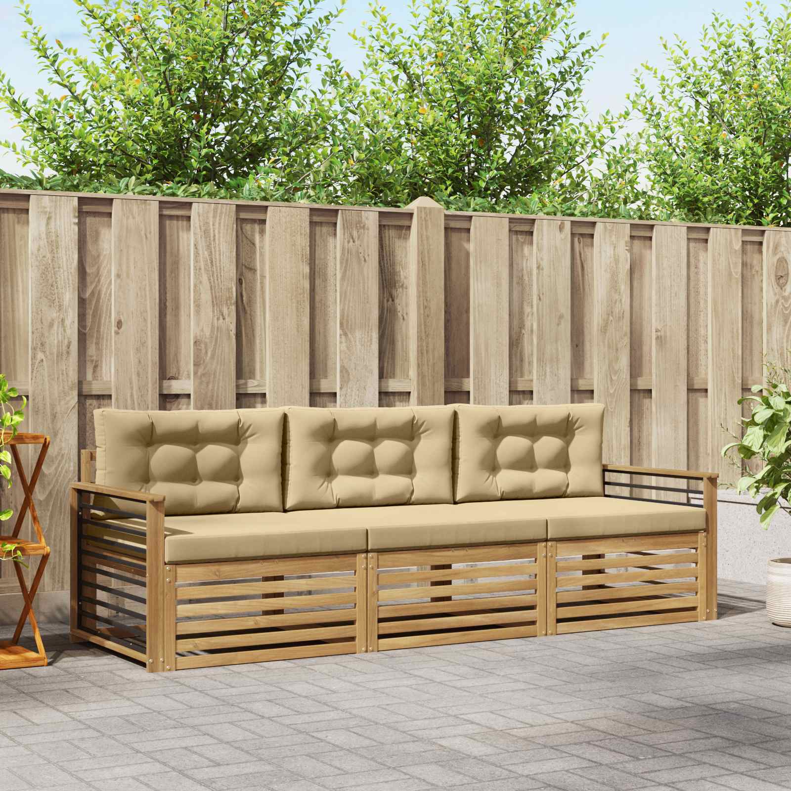 Buiten bankenset met kussen 3 pcs Wit en Beige Polyester – afbeelding 1