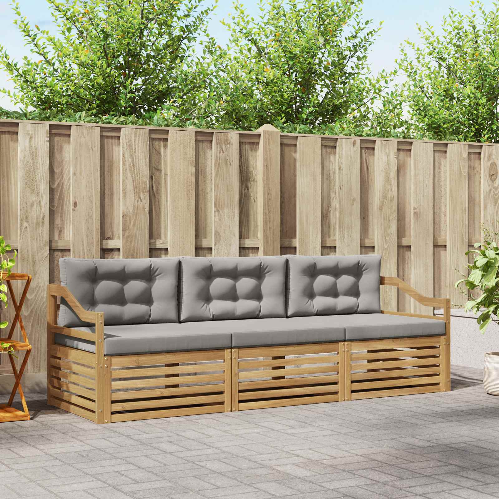 Buiten bankenset met kussen 3 pcs Wit en Lichtgrijs Polyester – afbeelding 1