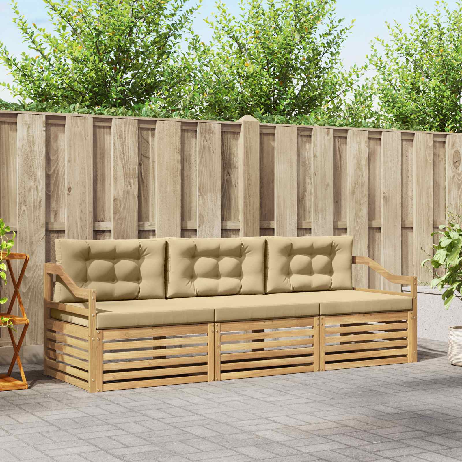 Buiten bankenset met kussen 3 pcs Wit en Beige Polyester – afbeelding 1