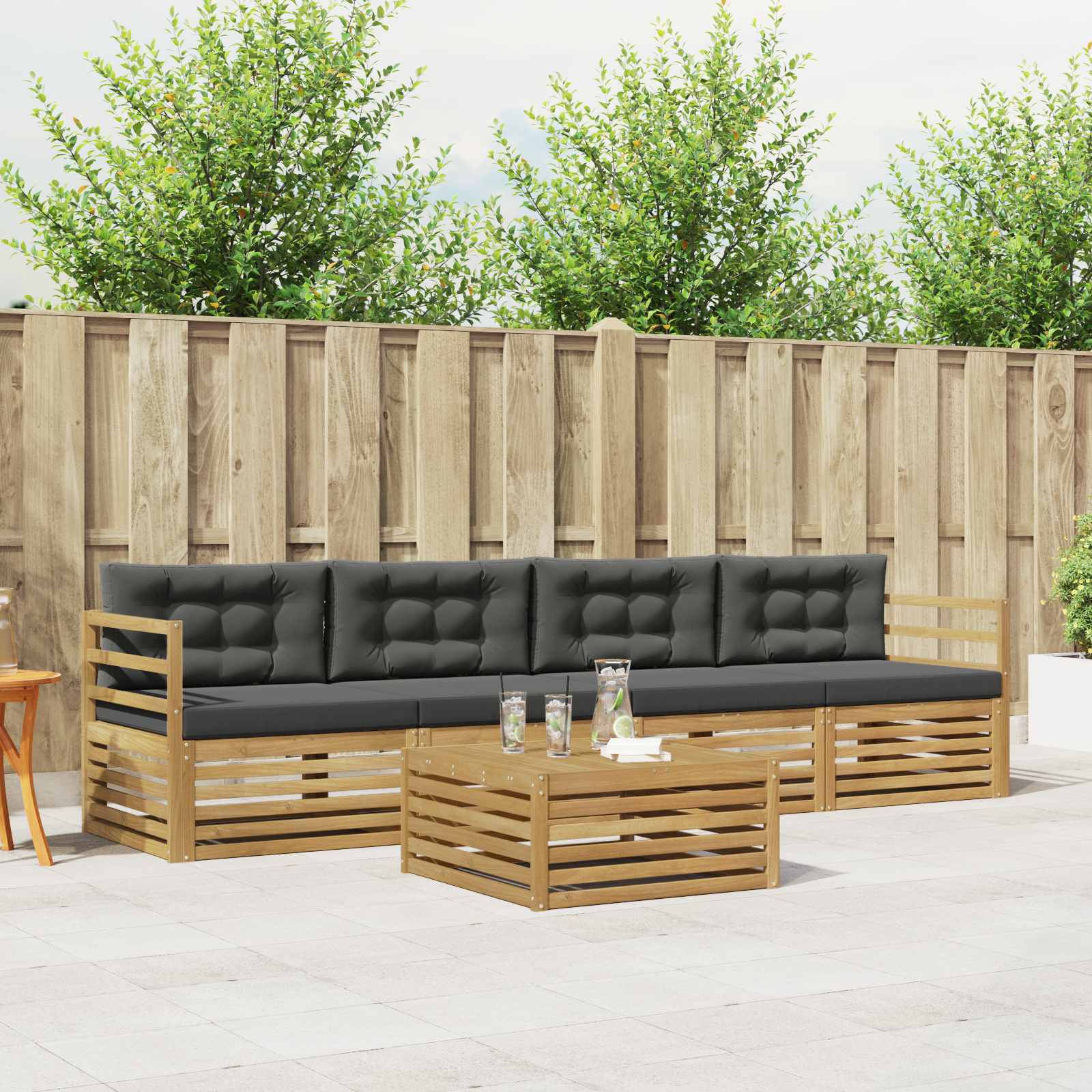 Buiten bankenset met kussen 5 pcs Wit en antracietkleurig – afbeelding 1