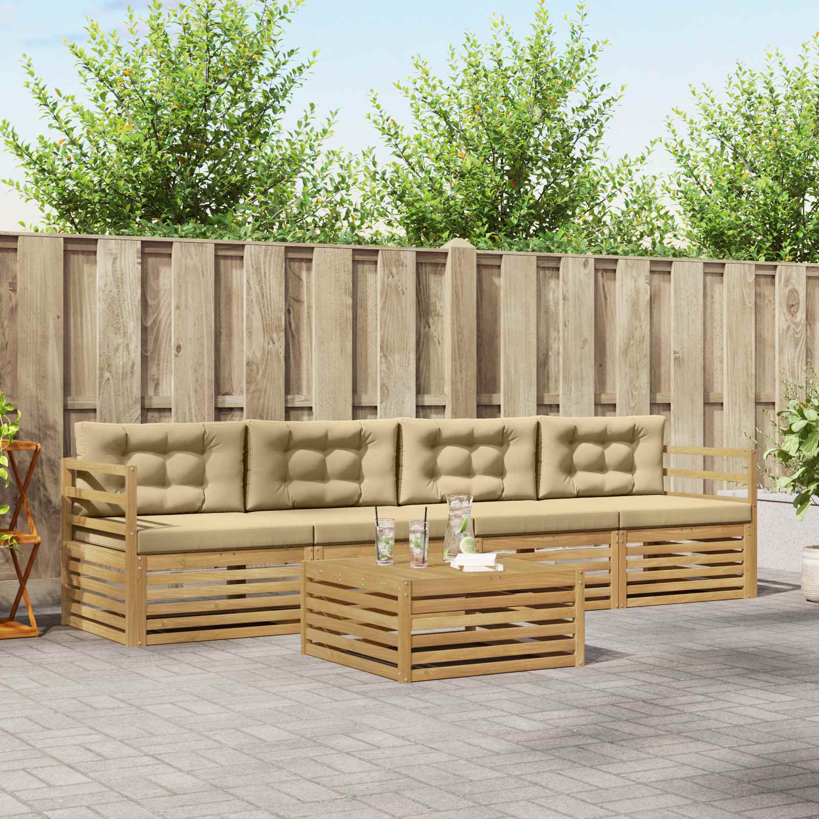 Buiten bankenset 5 pcs Wit en Beige Massief Acaciahout