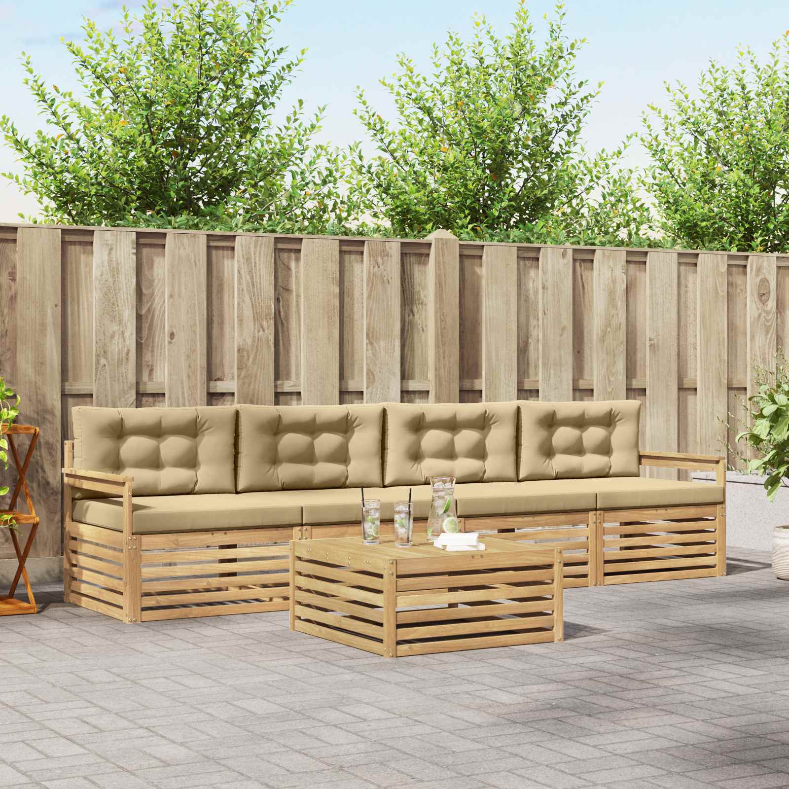 Buiten bankenset 5 pcs Wit en Beige Massief Acaciahout