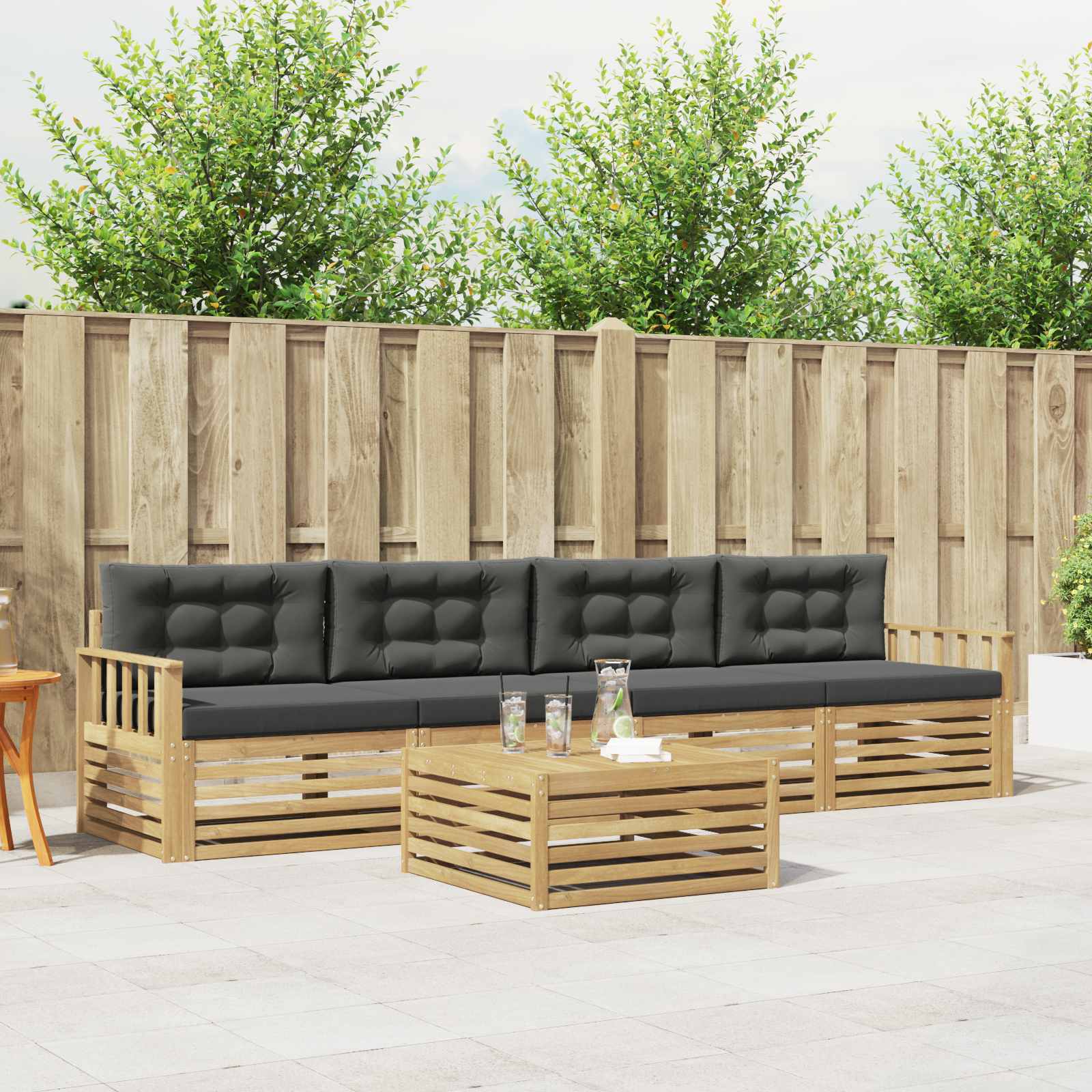 Buiten bankenset met kussen 5 pcs Wit en antracietkleurig – afbeelding 1