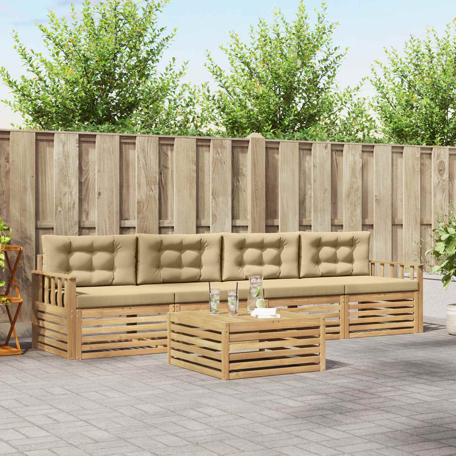 Buiten bankenset 5 pcs Wit en Beige Massief Acaciahout