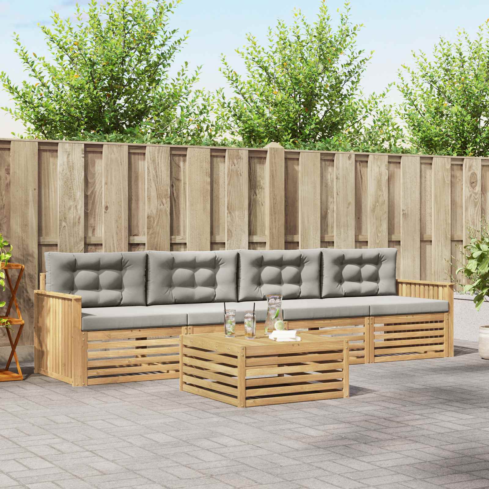 Buiten bankenset 5 pcs Wit en Lichtgrijs Massief Acaciahout